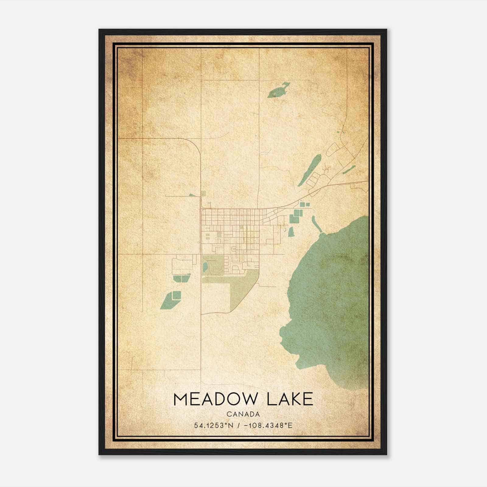 Vintage Meadow Lake Canada Map Poster, Meadow Lake City Road Wall Art Print