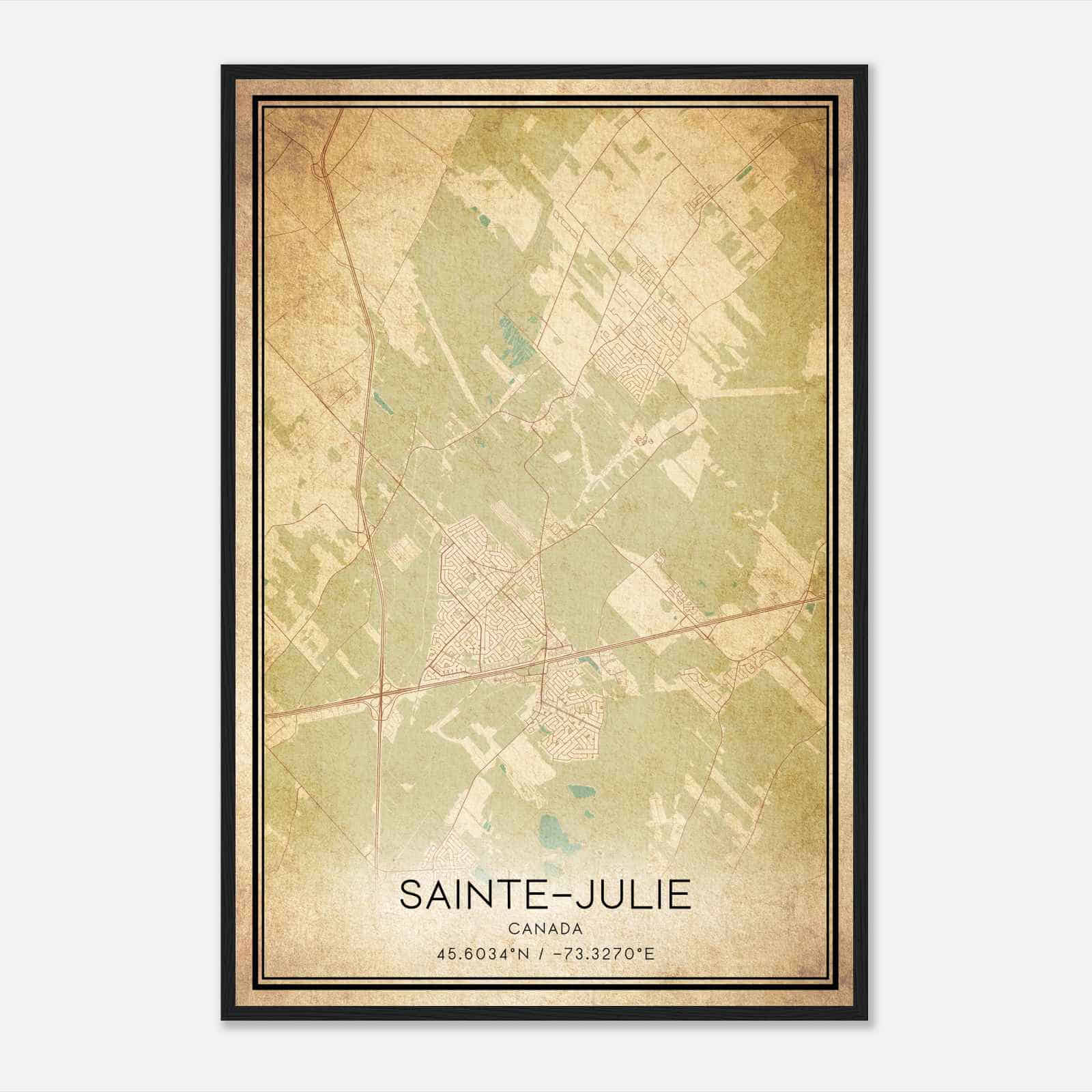 Vintage Sainte-Julie Canada Map Poster, Sainte-Julie City Road Wall Art Print