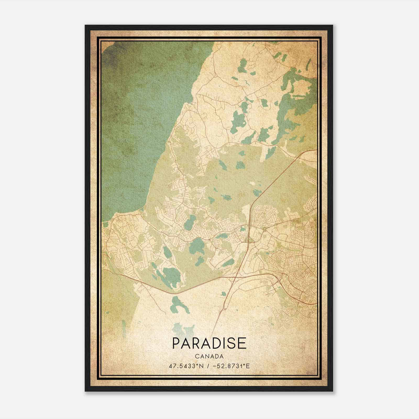 Vintage Paradise Canada Map Poster, Paradise City Road Wall Art Print