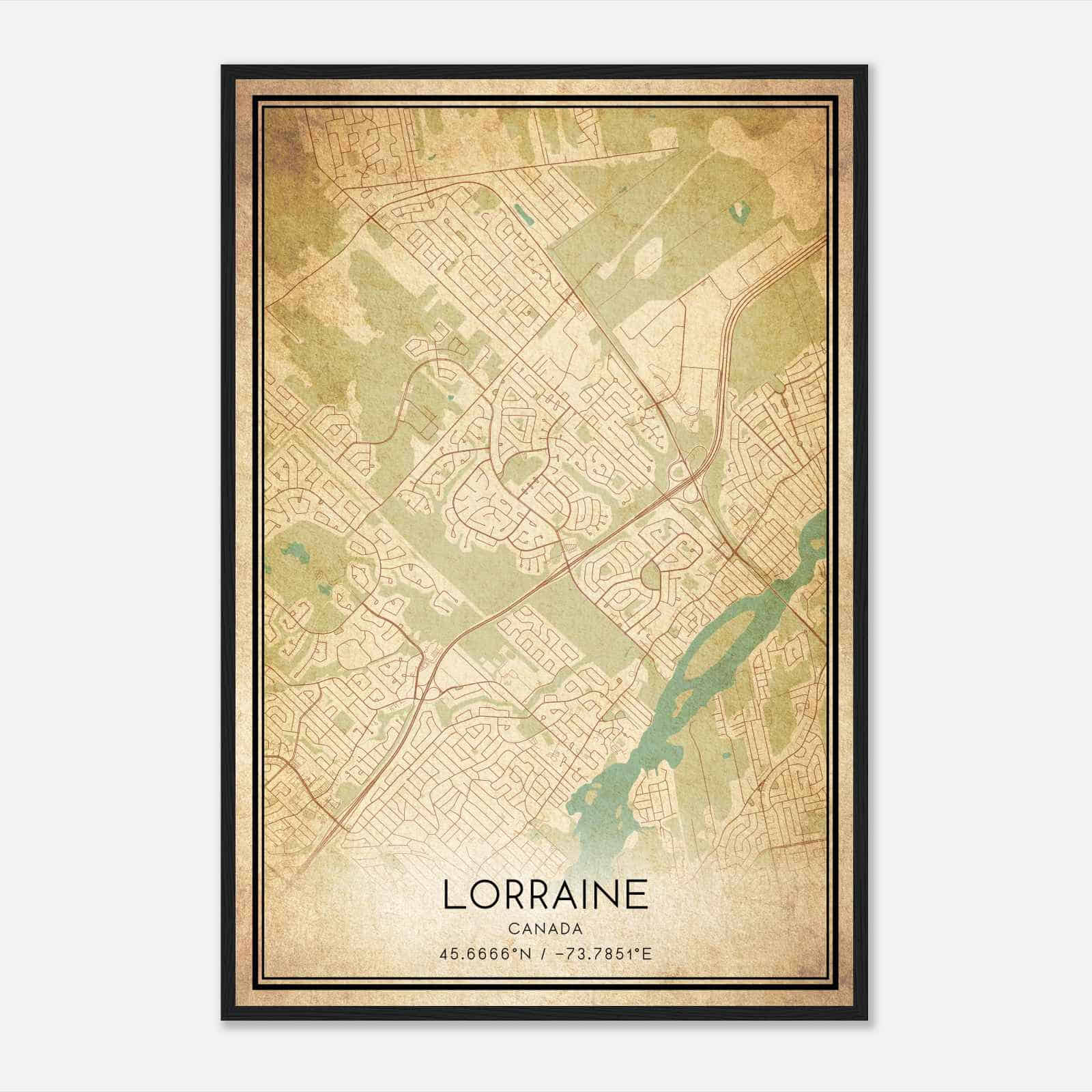 Vintage Lorraine Canada Map Poster, Lorraine City Road Wall Art Print