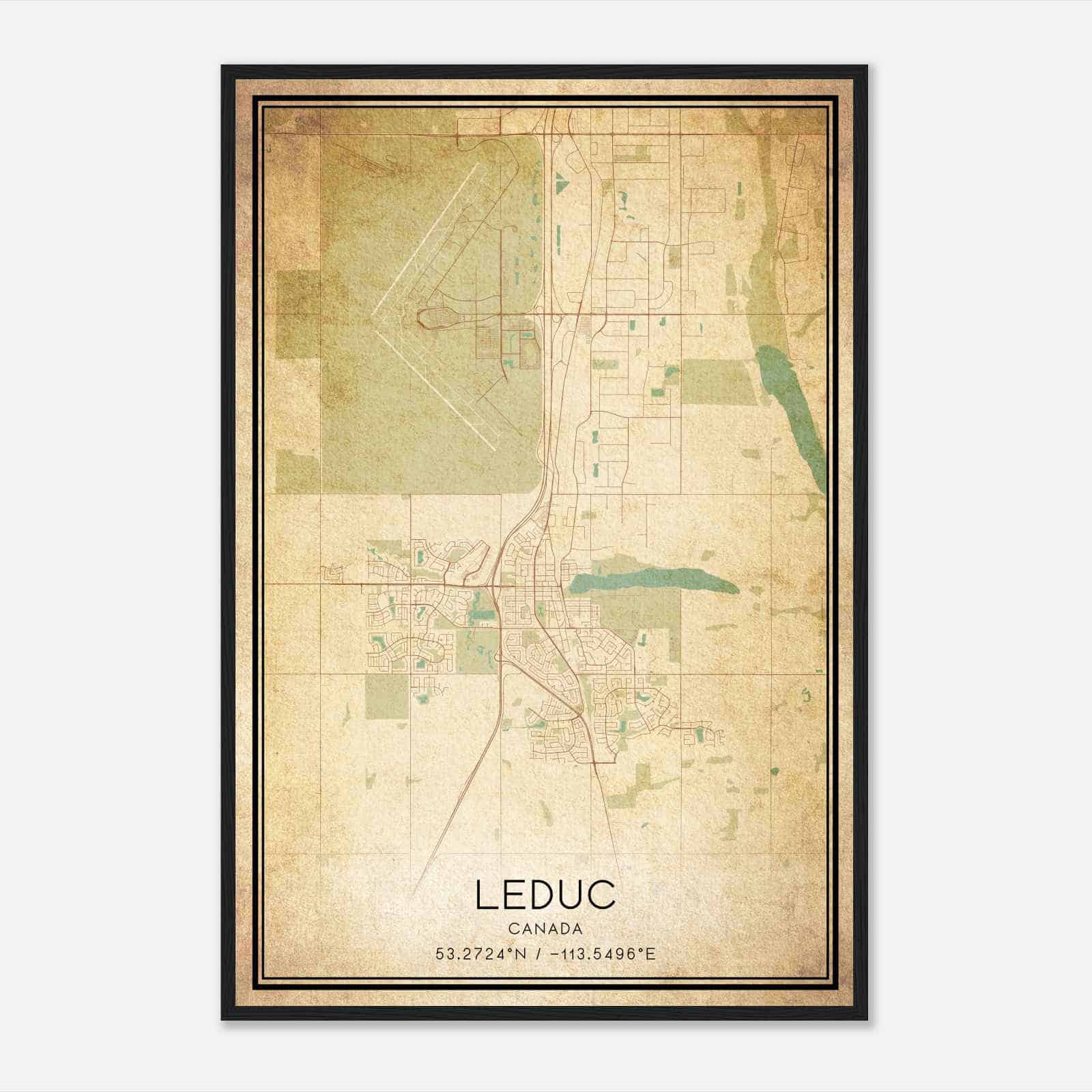 Vintage Leduc Canada Map Poster, Leduc City Road Wall Art Print