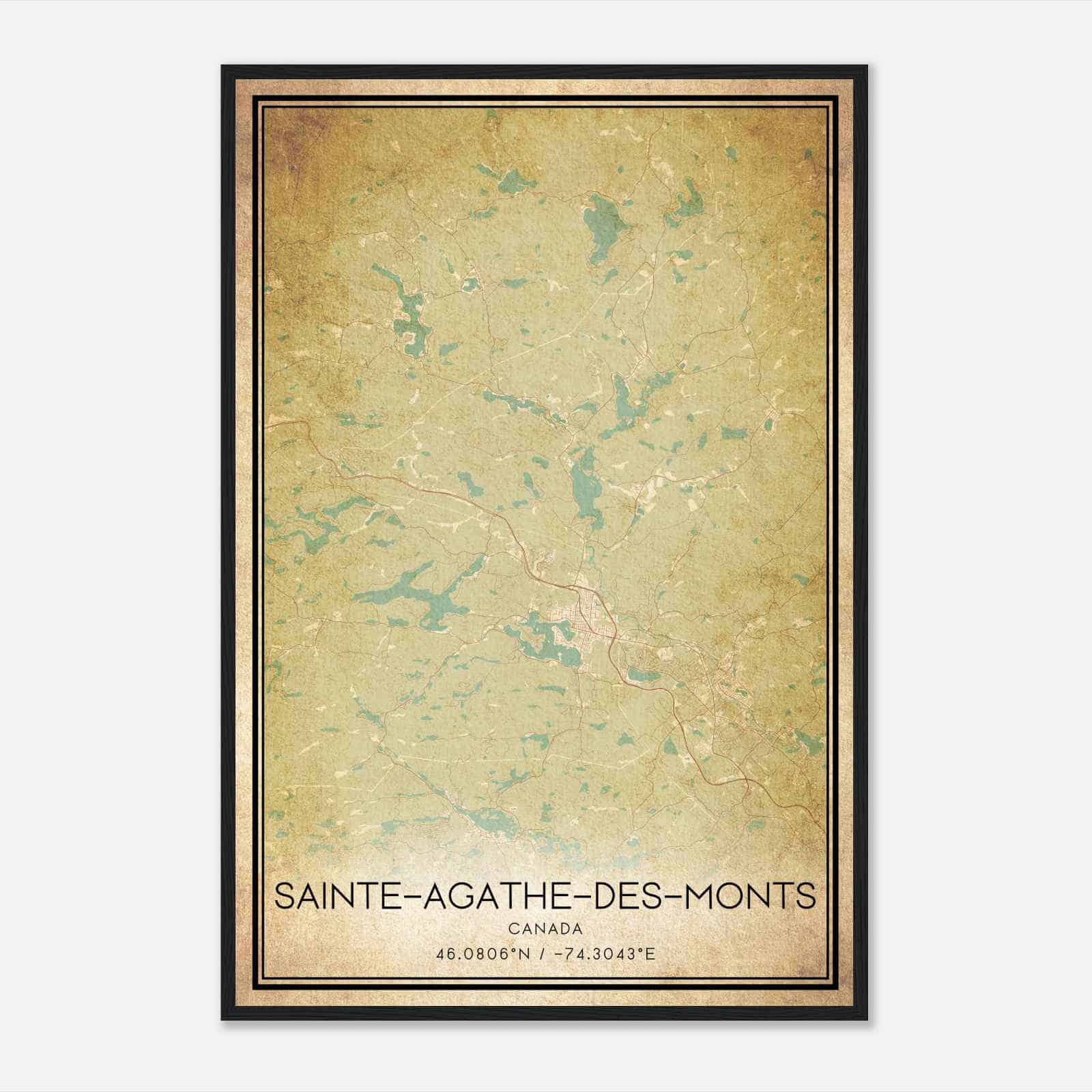 Vintage Sainte-Agathe-des-Monts Canada Map Poster, Sainte-Agathe-des-Monts City Road Wall Art Print