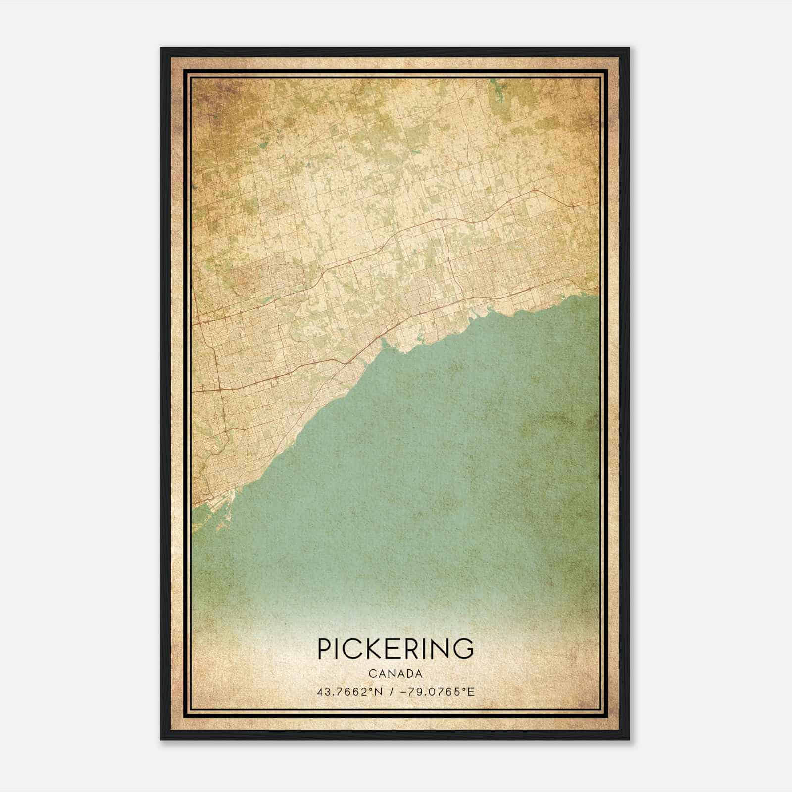 Vintage Pickering Canada Map Poster, Pickering City Road Wall Art Print