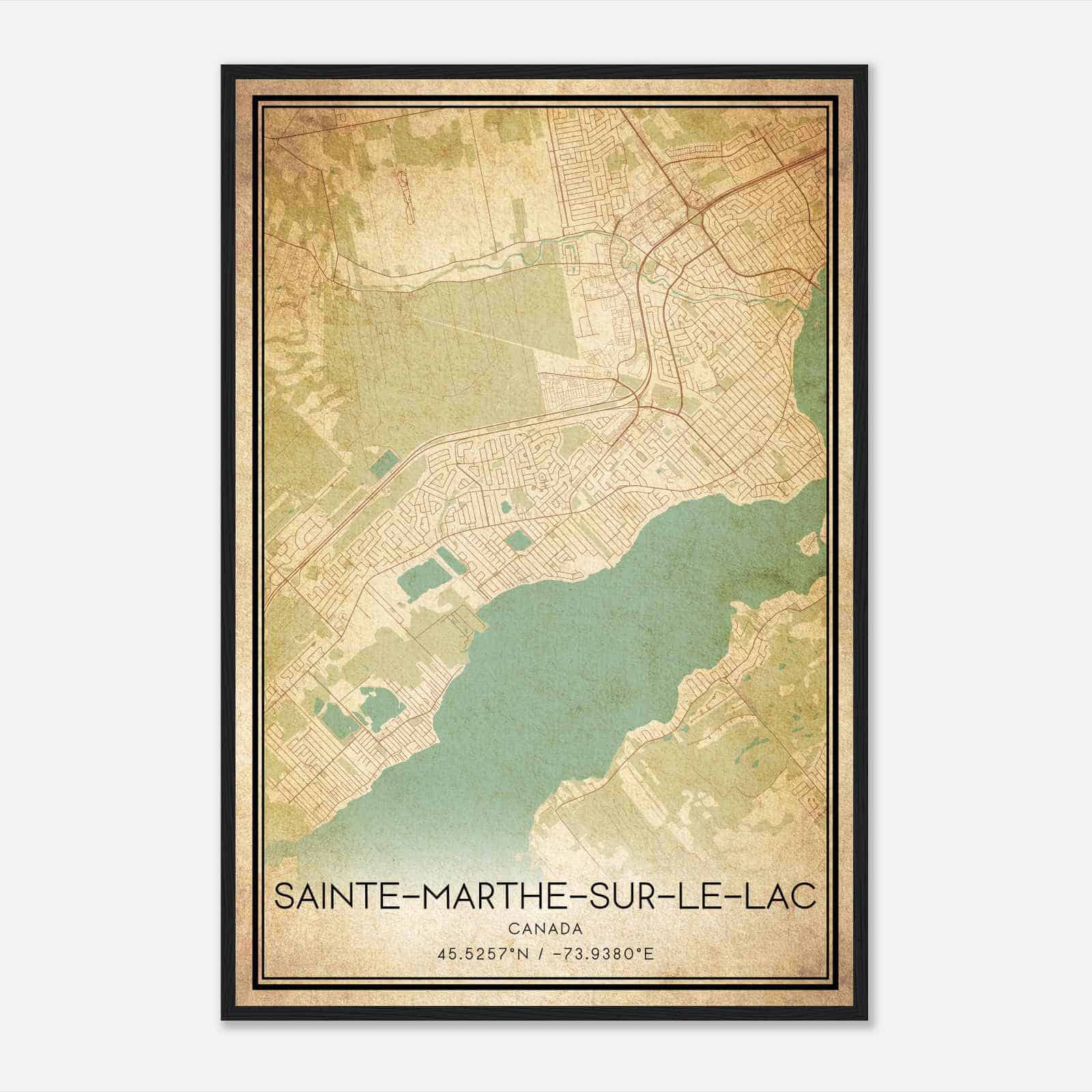 Vintage Sainte-Marthe-sur-le-Lac Canada Map Poster, Sainte-Marthe-sur-le-Lac City Road Wall Art Print