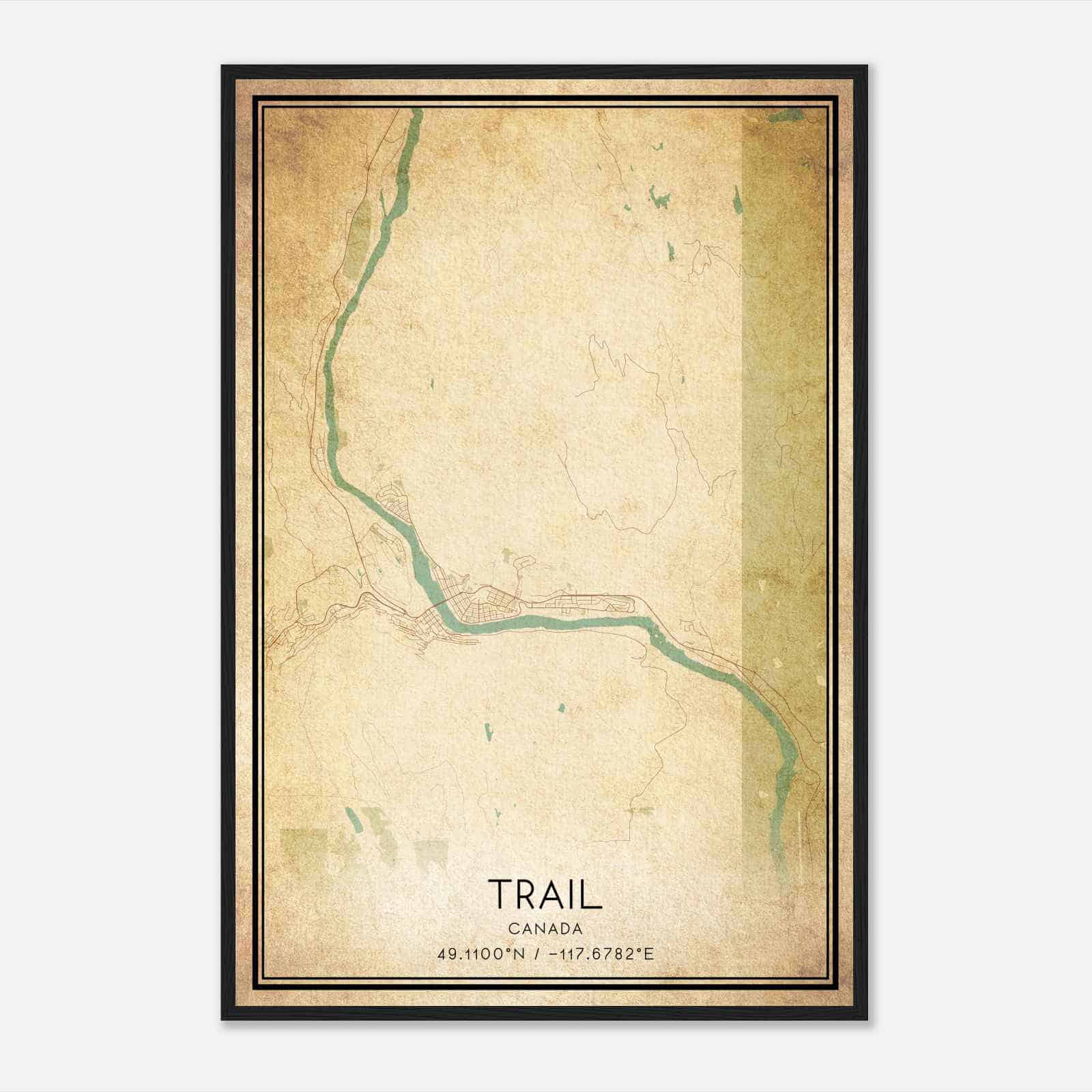 Vintage Trail Canada Map Poster, Trail City Road Wall Art Print