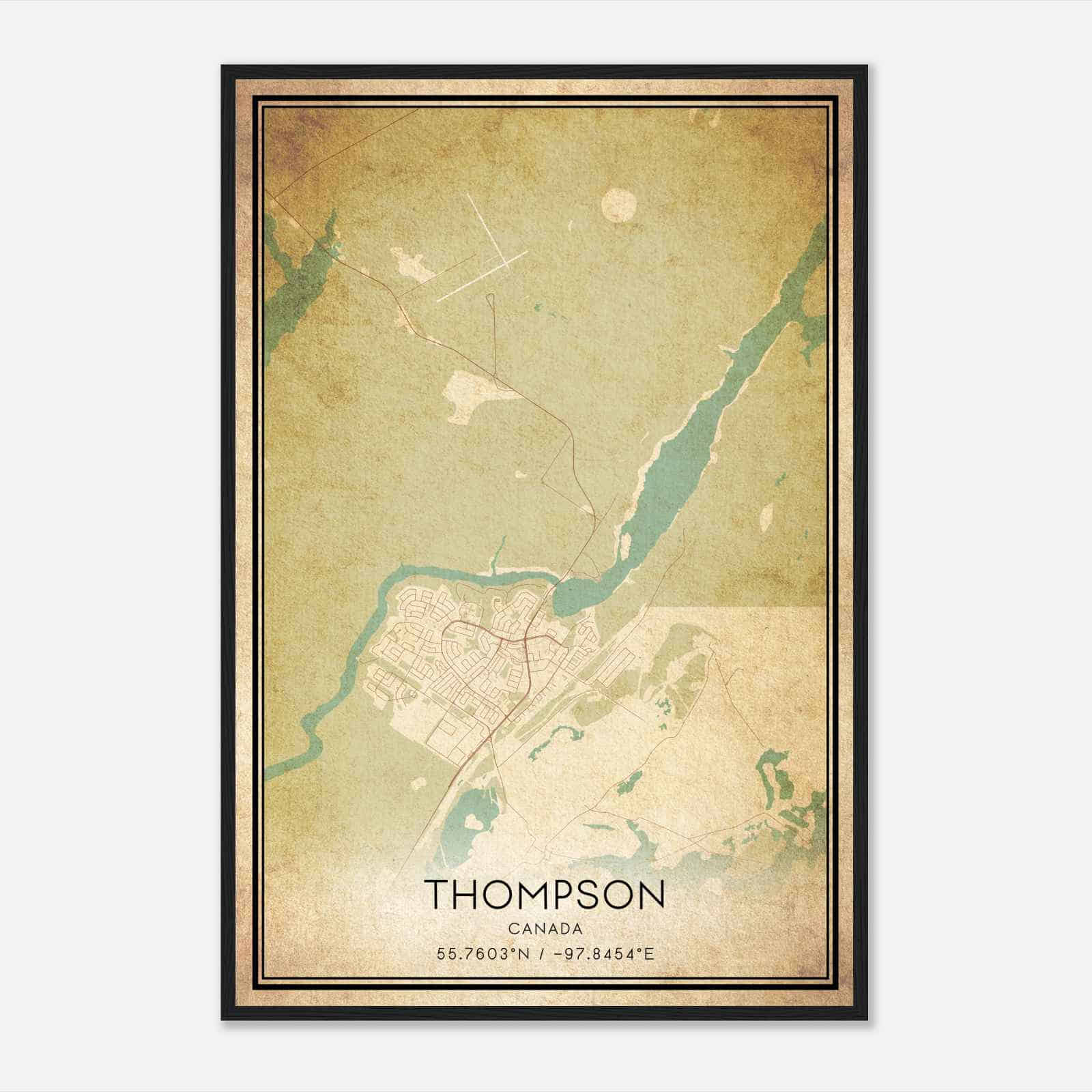 Vintage Thompson Canada Map Poster, Thompson City Road Wall Art Print