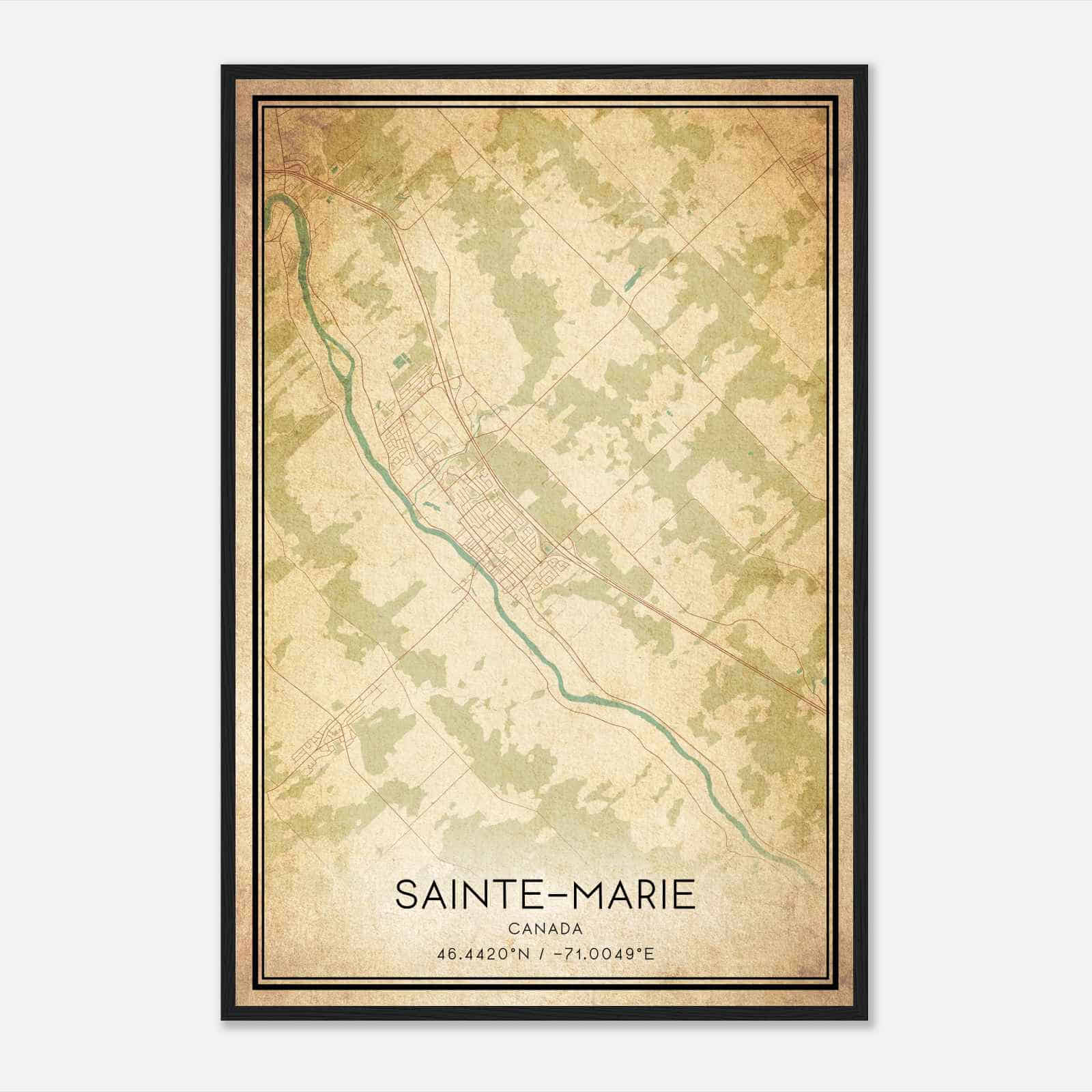 Vintage Sainte-Marie Canada Map Poster, Sainte-Marie City Road Wall Art Print