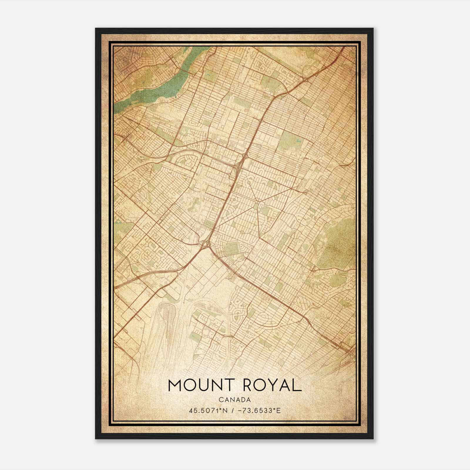 Vintage Mont-Royal Canada Map Poster, Mont-Royal City Road Wall Art Print