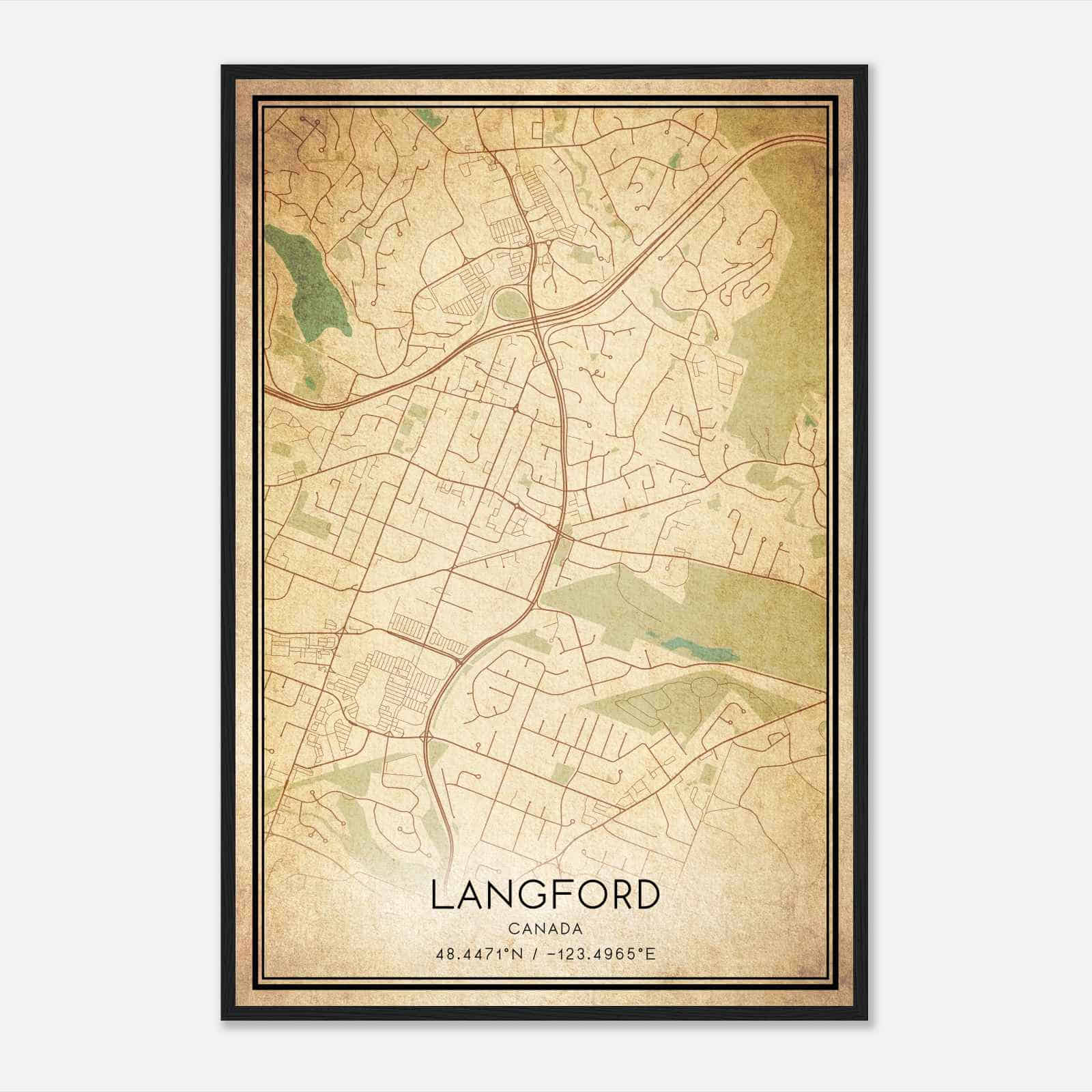 Vintage Langford Station Canada Map Poster, Langford Station City Road Wall Art Print