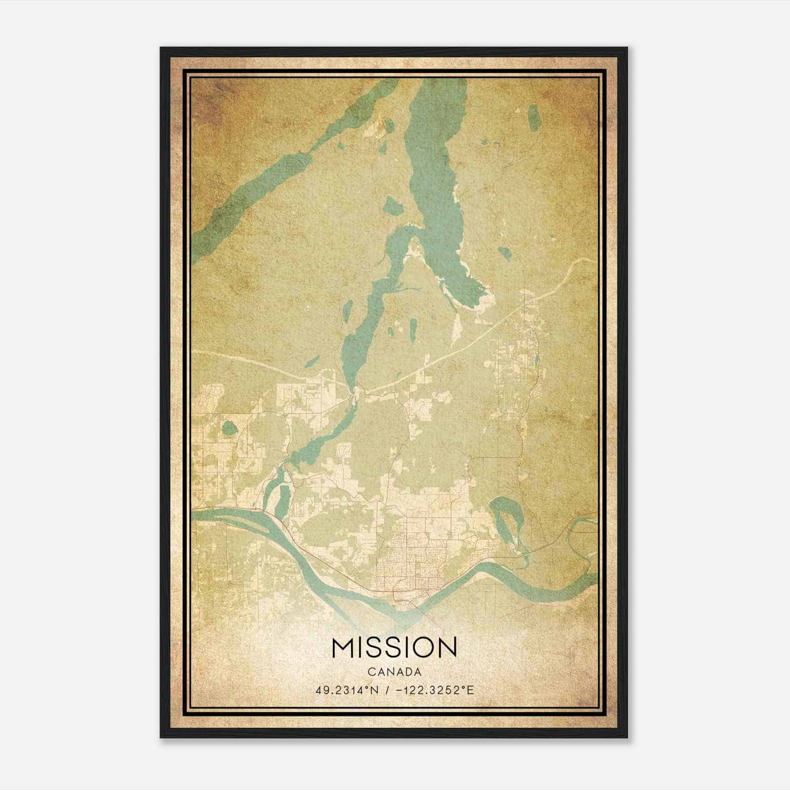 Vintage Mission Canada Map Poster, Mission City Road Wall Art Print