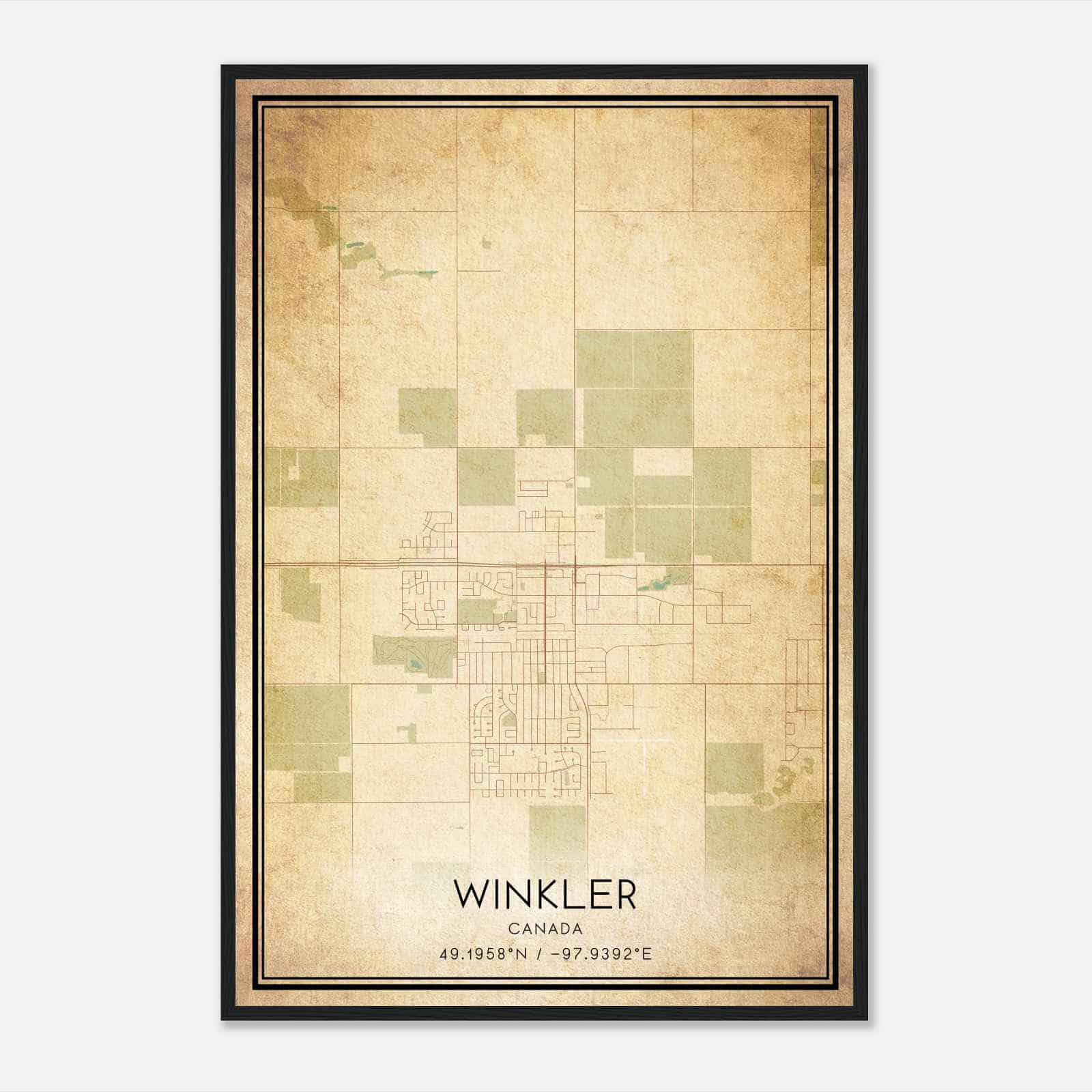 Vintage Winkler Canada Map Poster, Winkler City Road Wall Art Print