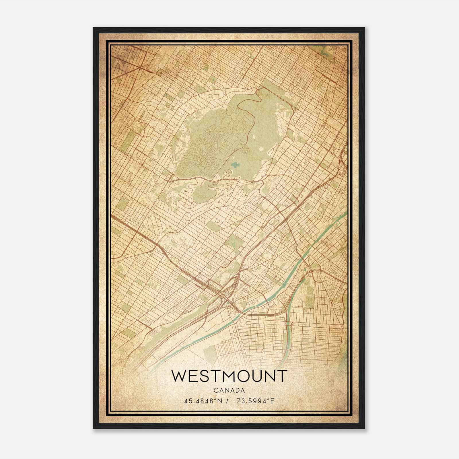 Vintage Westmount Canada Map Poster, Westmount City Road Wall Art Print