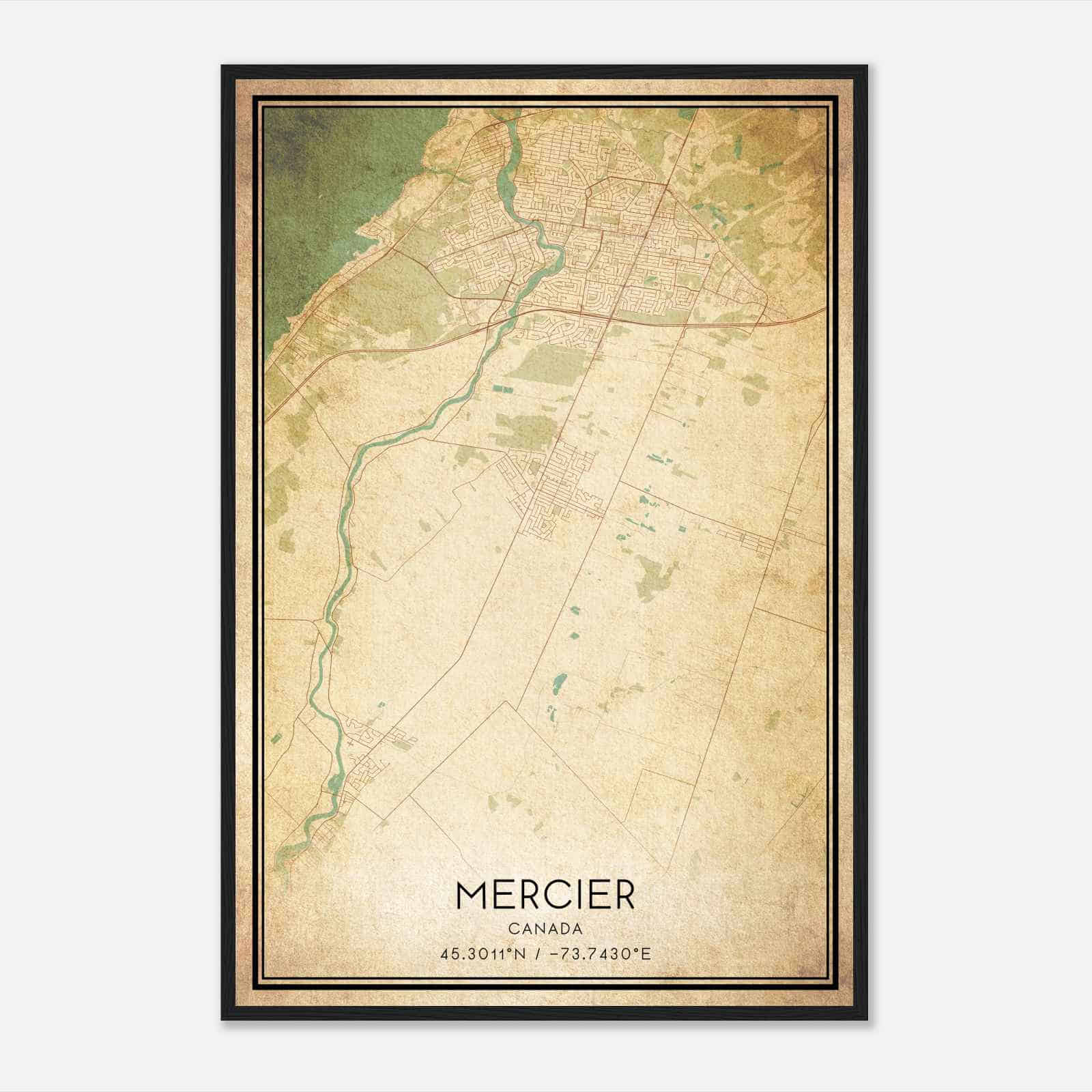 Vintage Mercier Canada Map Poster, Mercier City Road Wall Art Print