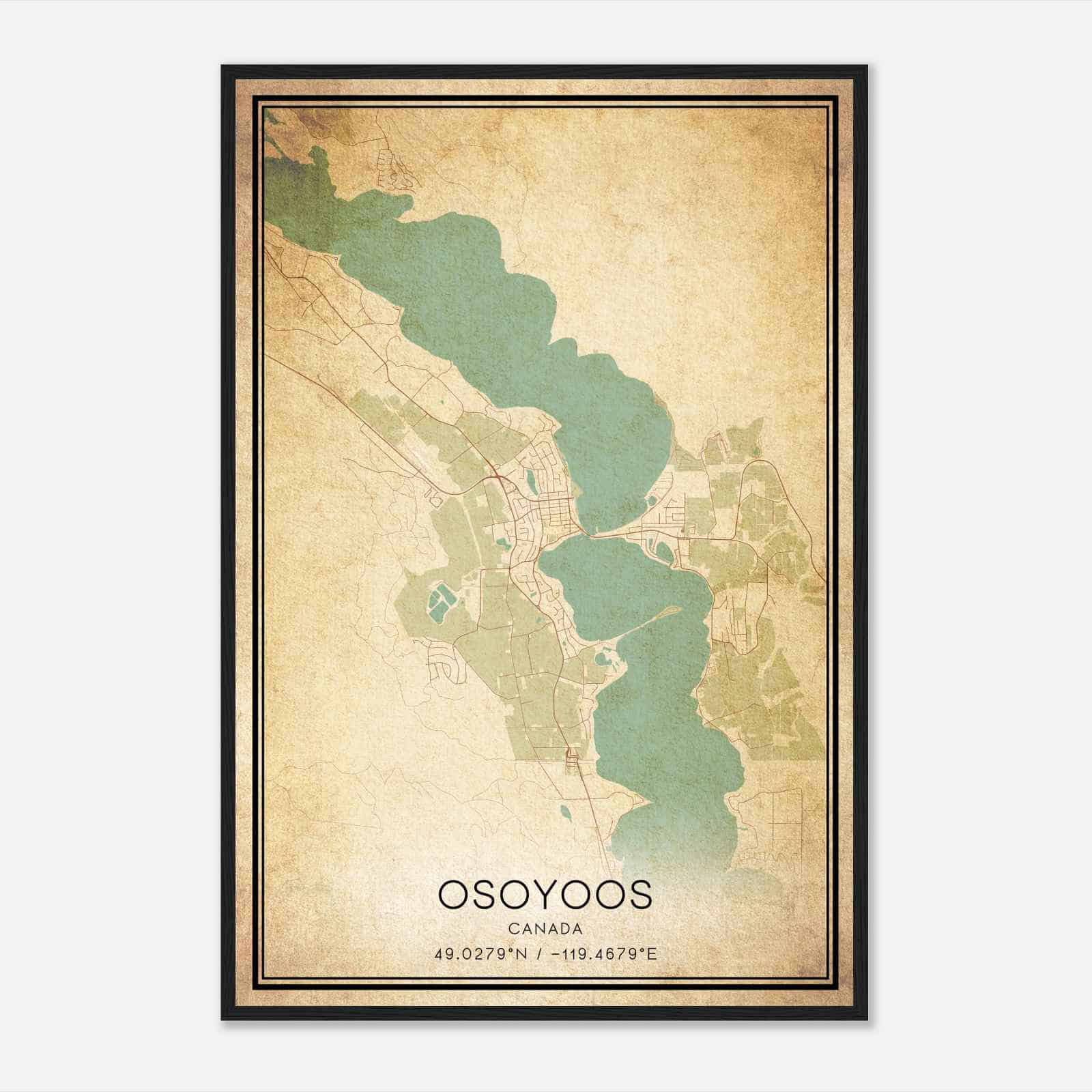 Vintage Osoyoos Canada Map Poster, Osoyoos City Road Wall Art Print