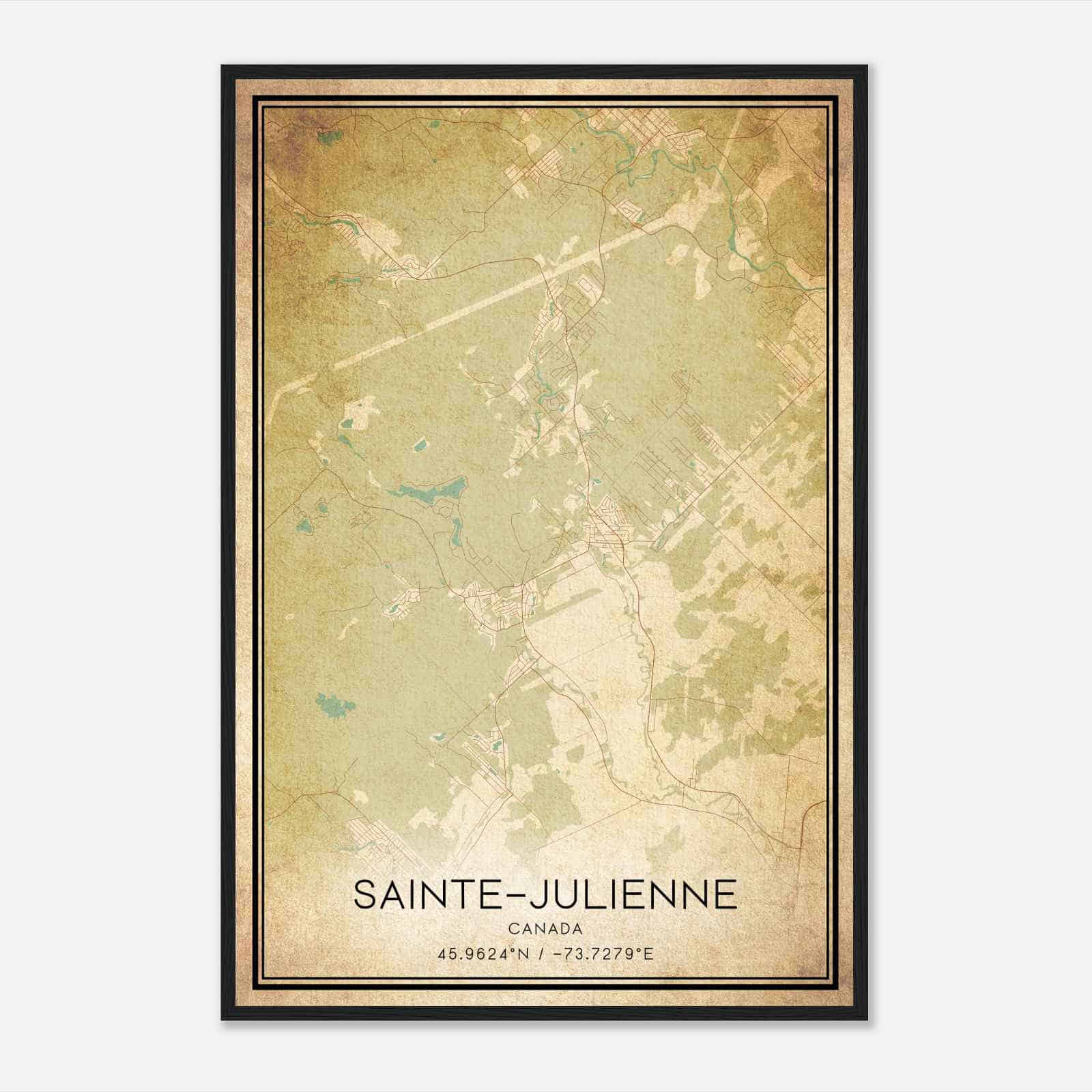 Vintage Sainte-Julienne Canada Map Poster, Sainte-Julienne City Road Wall Art Print