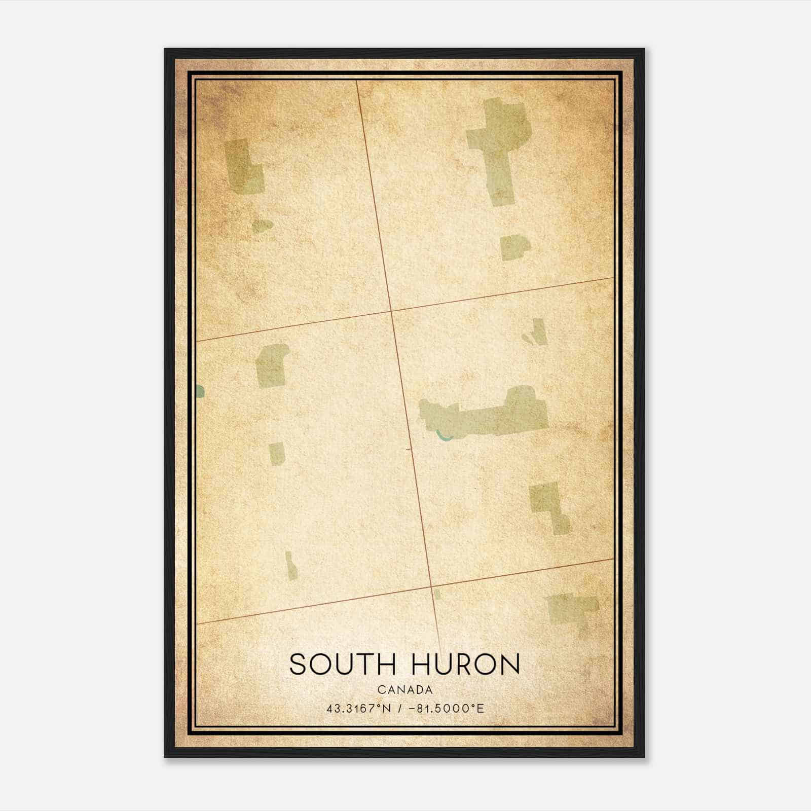 Vintage South Huron Canada Map Poster, South Huron City Road Wall Art Print