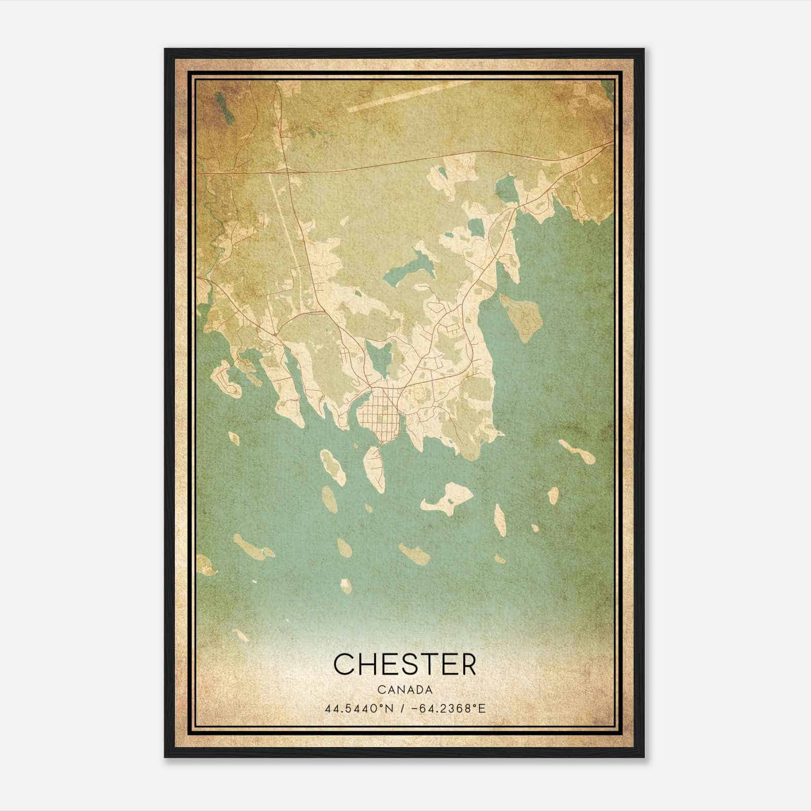 Vintage Chester Canada Map Poster, Chester City Road Wall Art Print