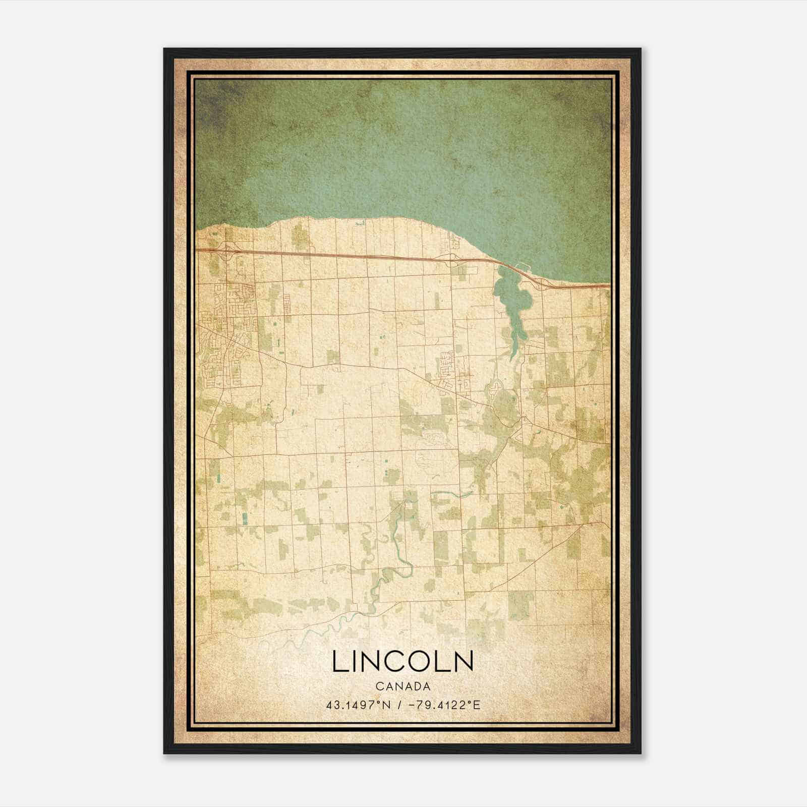 Vintage Lincoln Canada Map Poster, Lincoln City Road Wall Art Print