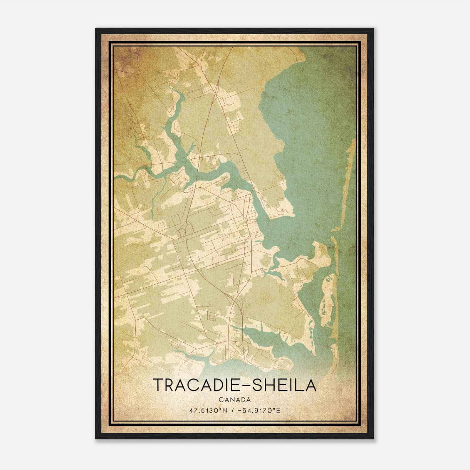 Vintage Tracadie Canada Map Poster, Tracadie City Road Wall Art Print