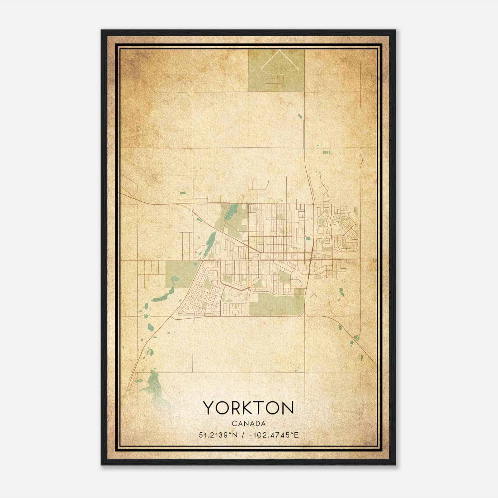 Vintage Yorkton Canada Map Poster, Yorkton City Road Wall Art Print