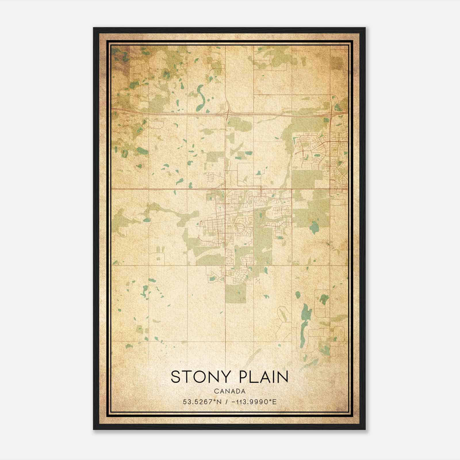 Vintage Stony Plain Canada Map Poster, Stony Plain City Road Wall Art Print