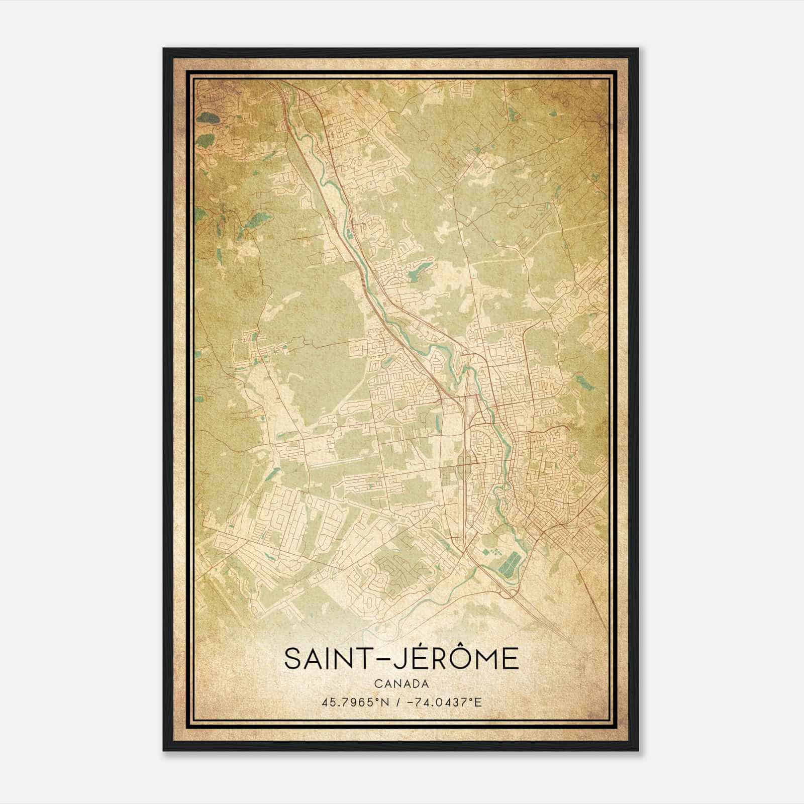 Vintage Saint-Jerome Canada Map Poster, Saint-Jerome City Road Wall Art Print