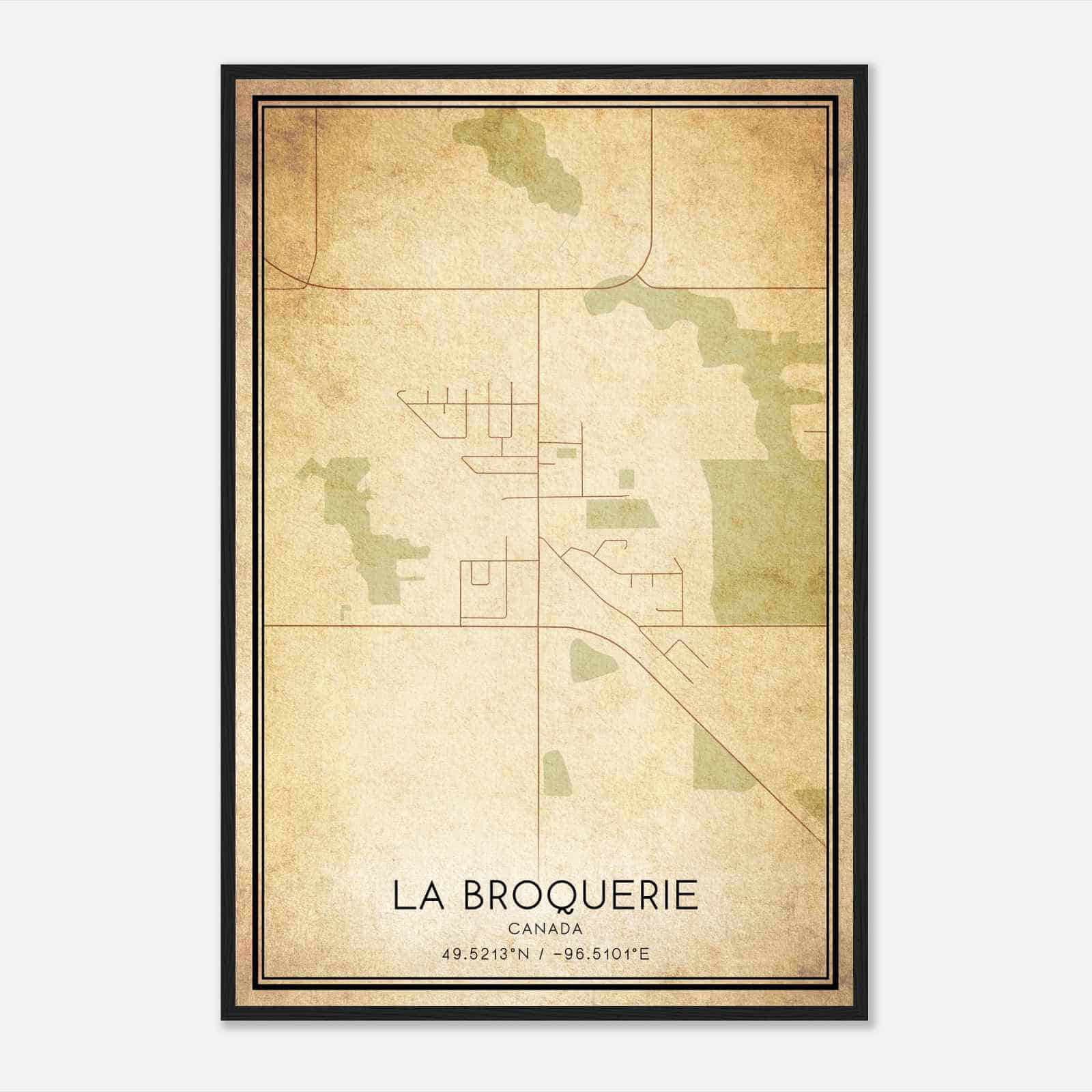 Vintage La Broquerie Canada Map Poster, La Broquerie City Road Wall Art