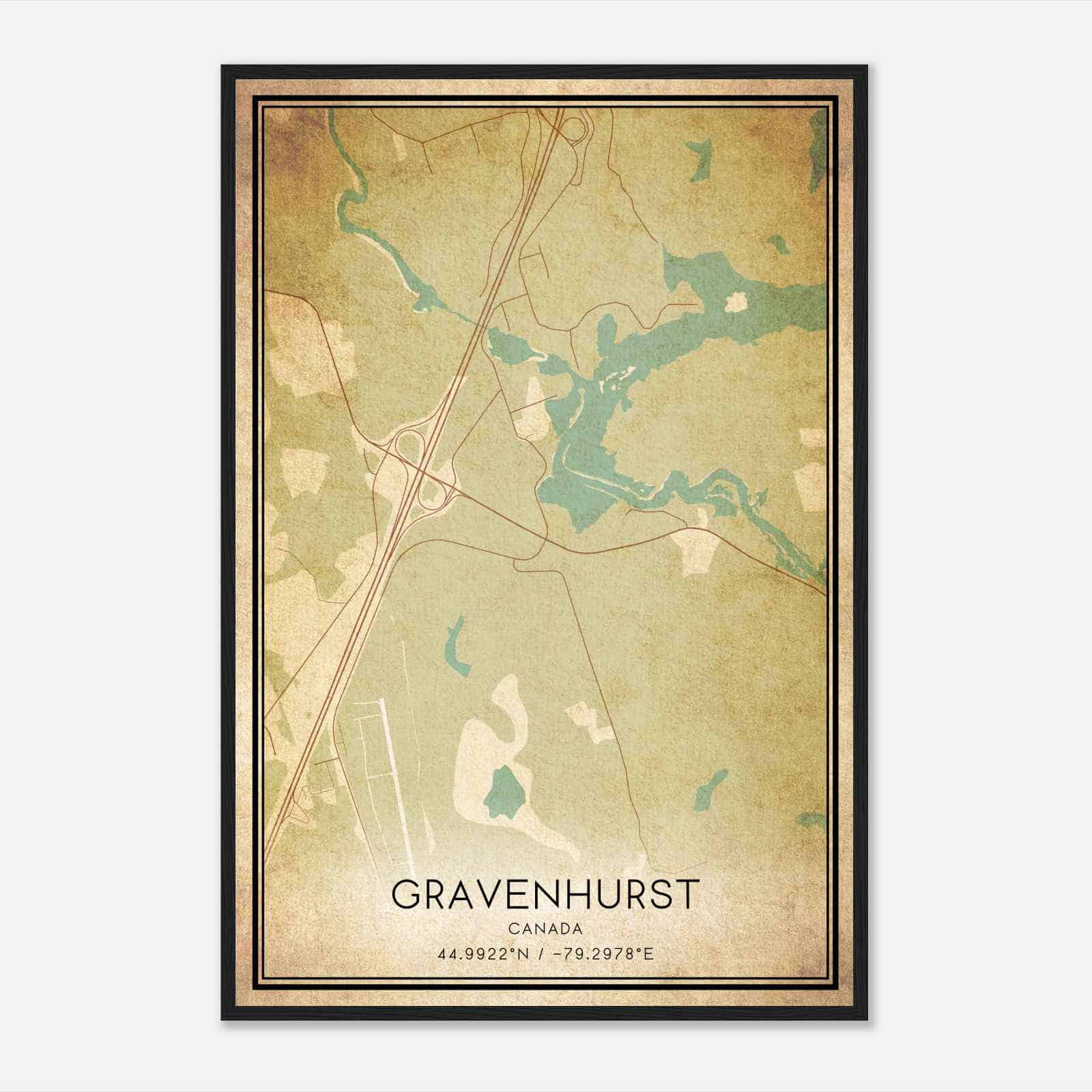 Vintage Muskoka Falls Canada Map Poster, Muskoka Falls City Road Wall Art Print