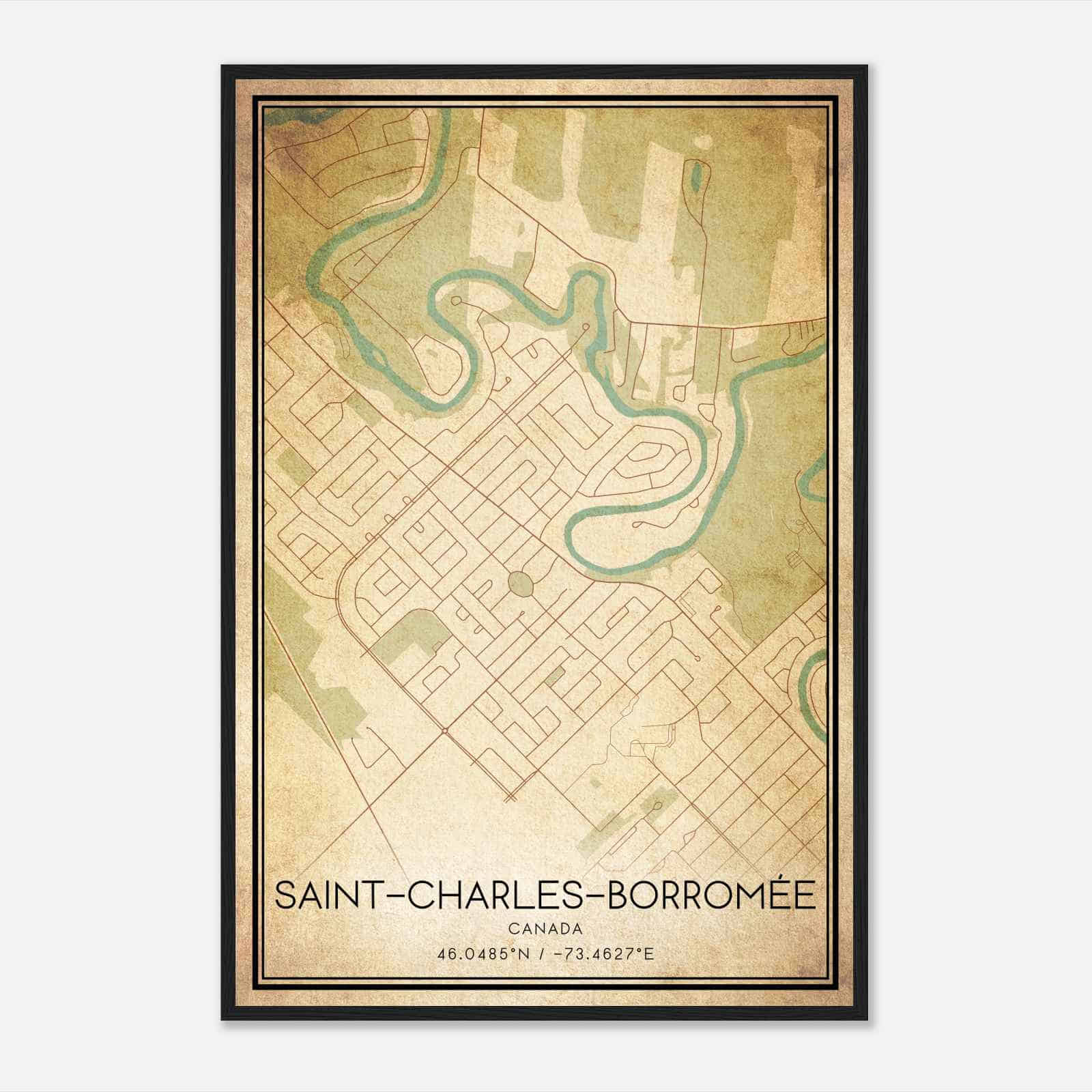 Vintage Saint-Charles-Borromee Canada Map Poster, Saint-Charles-Borromee City Road Wall Art Print