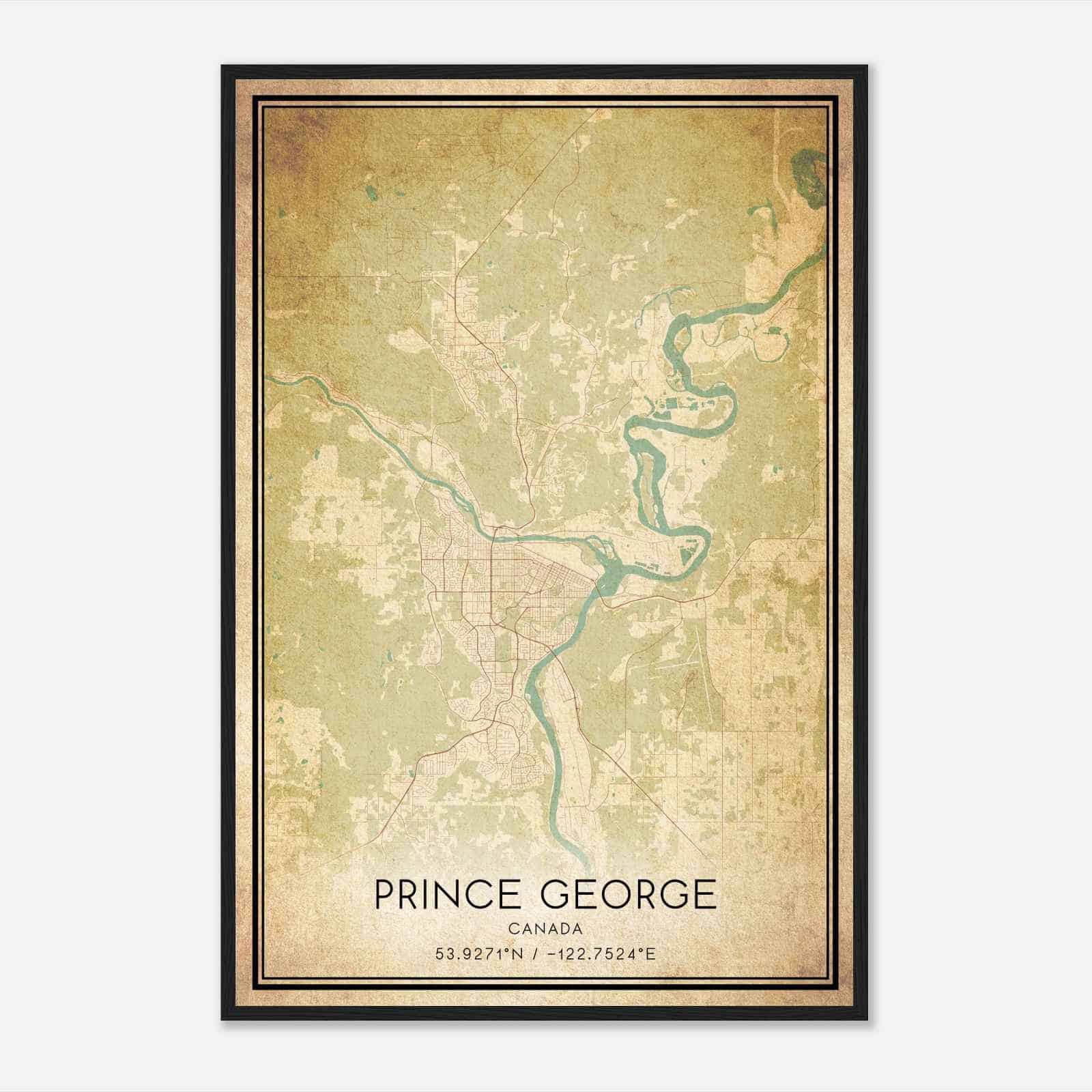 Vintage Prince George Canada Map Poster, Prince George City Road Wall Art Print