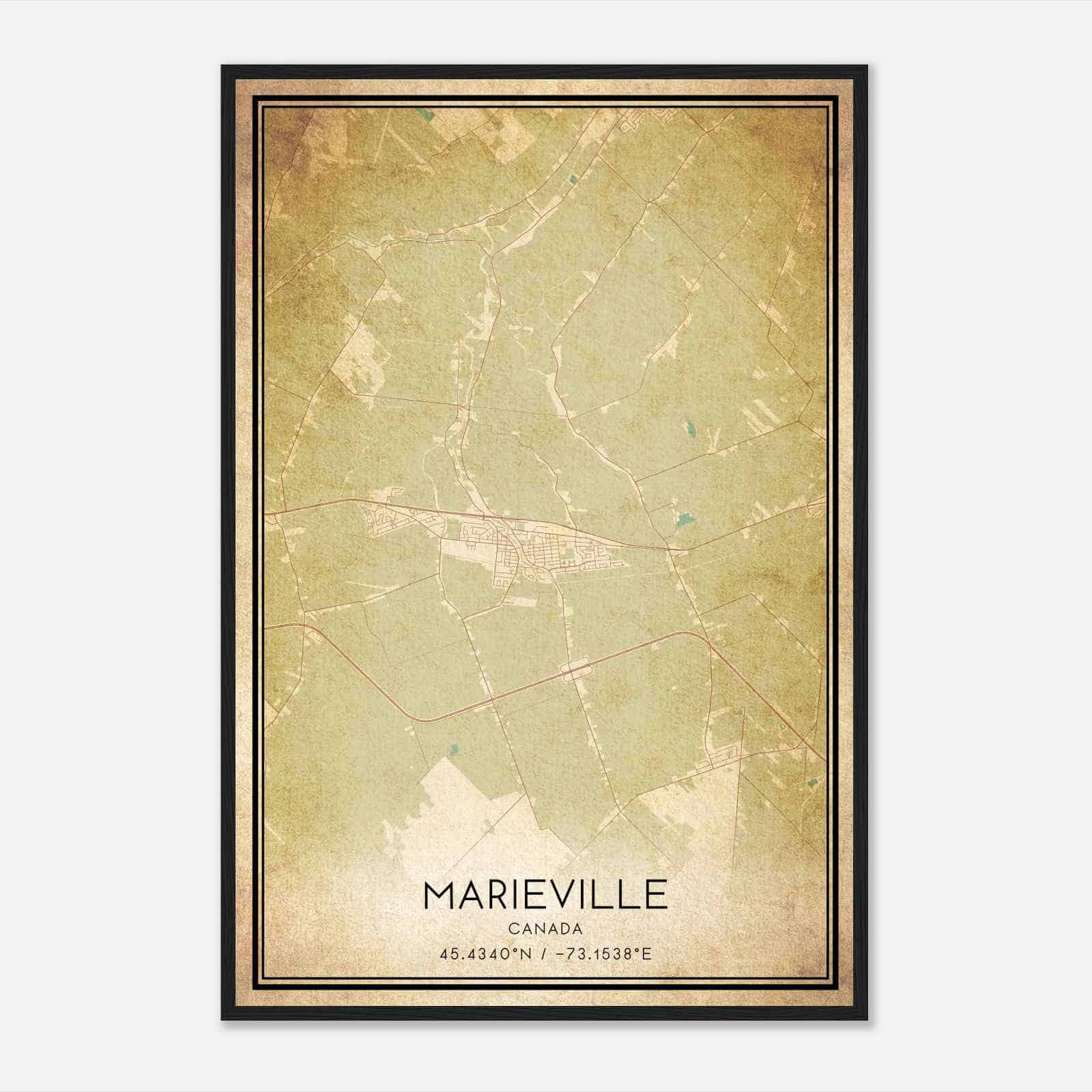 Vintage Marieville Canada Map Poster, Marieville City Road Wall Art Print