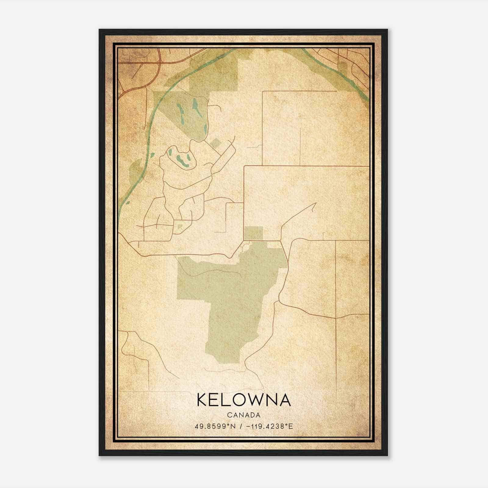 Vintage East Kelowna Canada Map Poster, East Kelowna City Road Wall Art Print