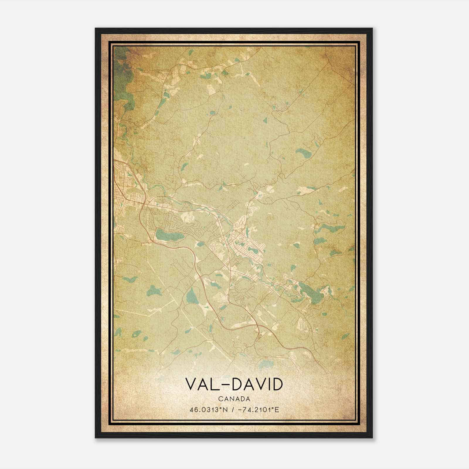 Vintage Val-David Canada Map Poster, Val-David City Road Wall Art Print