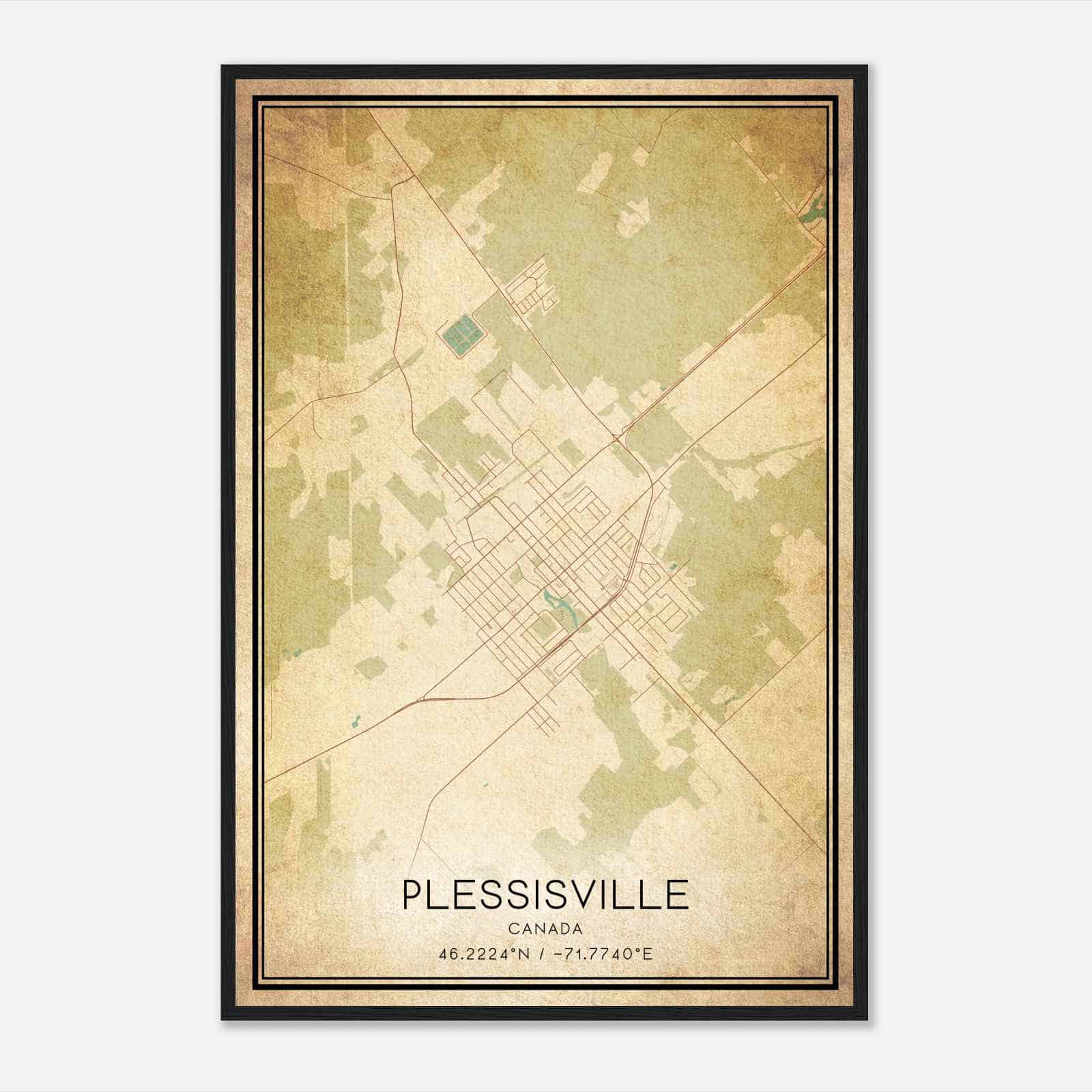 Vintage Plessisville Canada Map Poster, Plessisville City Road Wall Art Print
