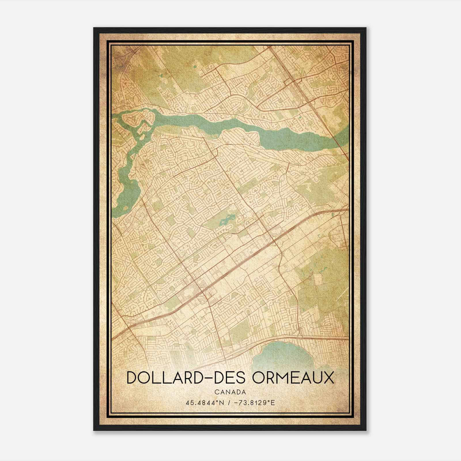 Vintage Dollard-des-Ormeaux Canada Map Poster, Dollard-des-Ormeaux City Road Wall Art Print