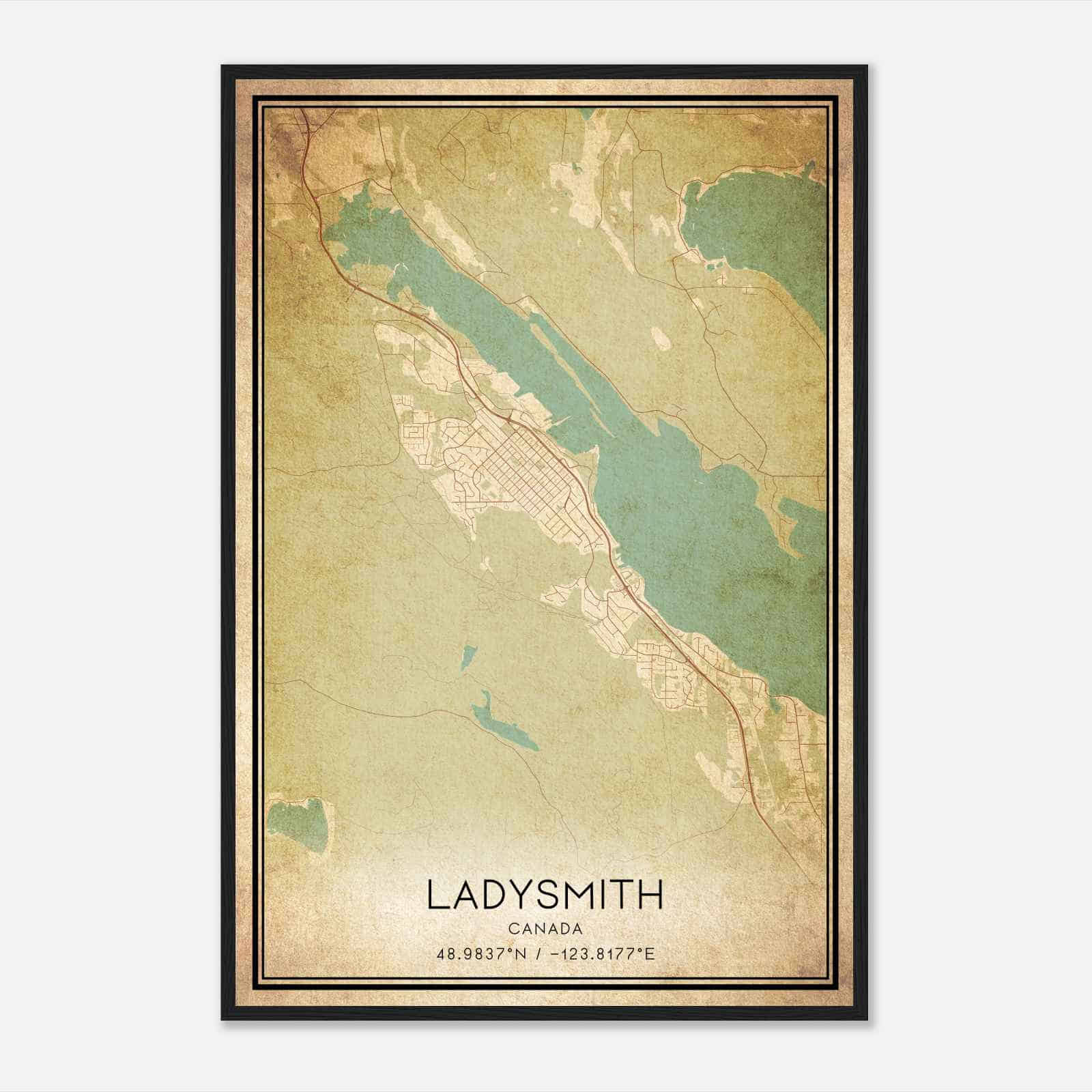 Vintage Ladysmith Canada Map Poster, Ladysmith City Road Wall Art Print