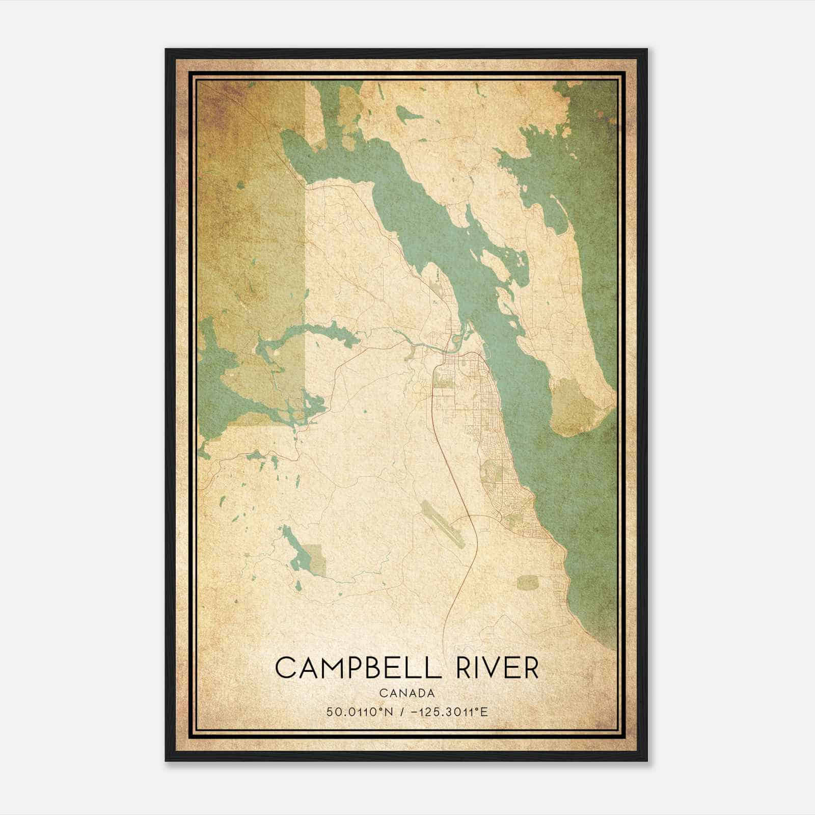 Vintage Campbell River Canada Map Poster, Campbell River City Road Wall Art Print