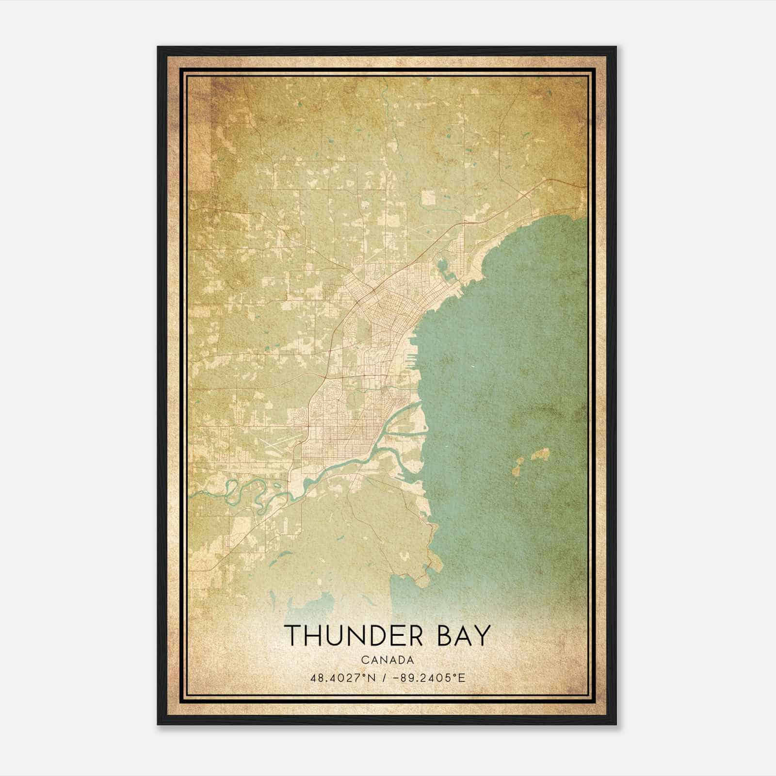 Vintage Thunder Bay Canada Map Poster, Thunder Bay City Road Wall Art Print