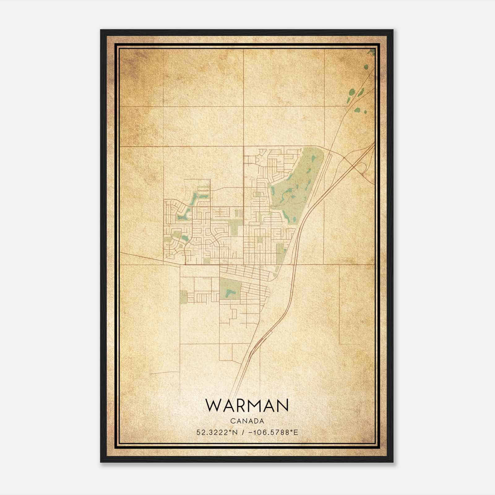 Vintage Warman Canada Map Poster, Warman City Road Wall Art Print
