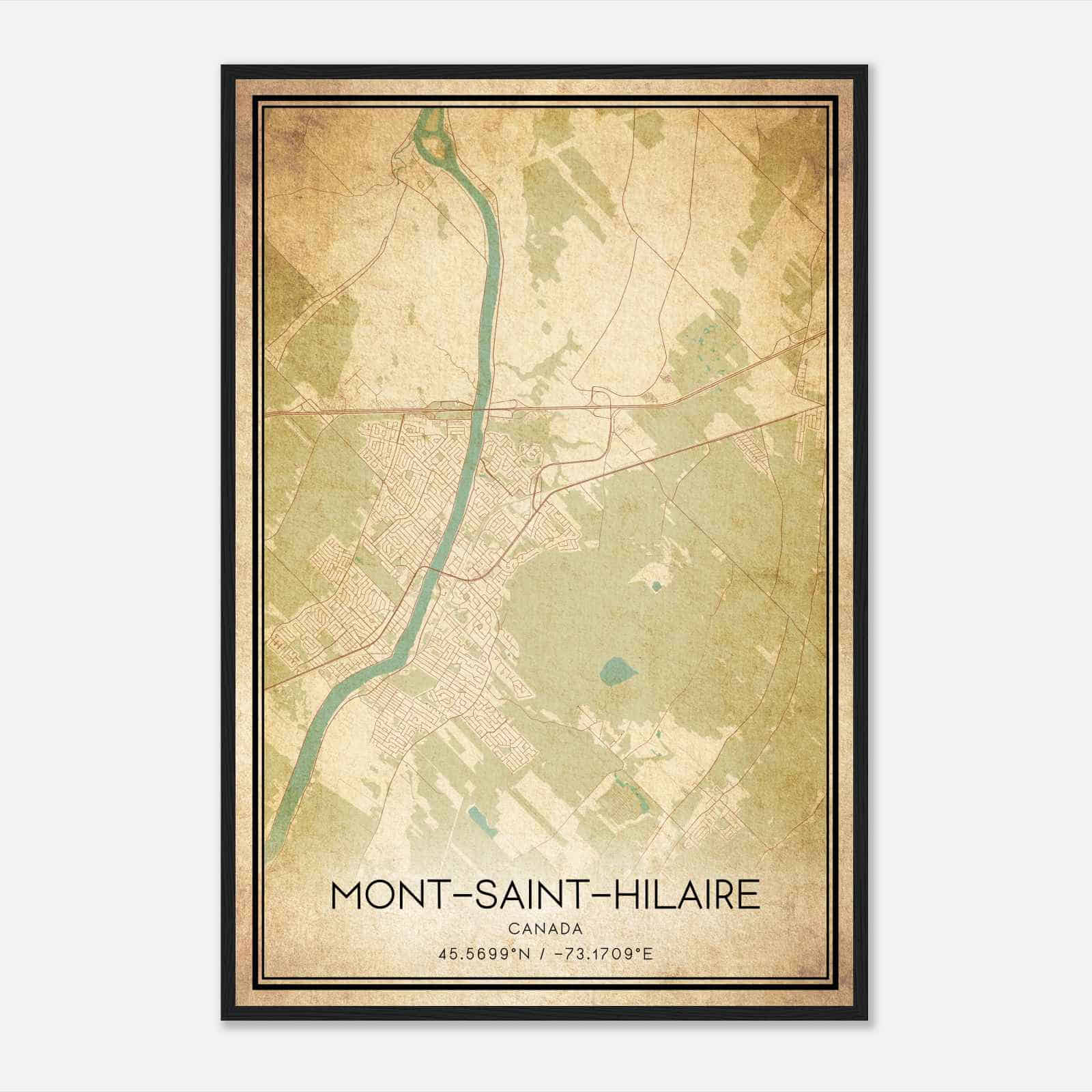 Vintage Mont-Saint-Hilaire Canada Map Poster, Mont-Saint-Hilaire City Road Wall Art Print