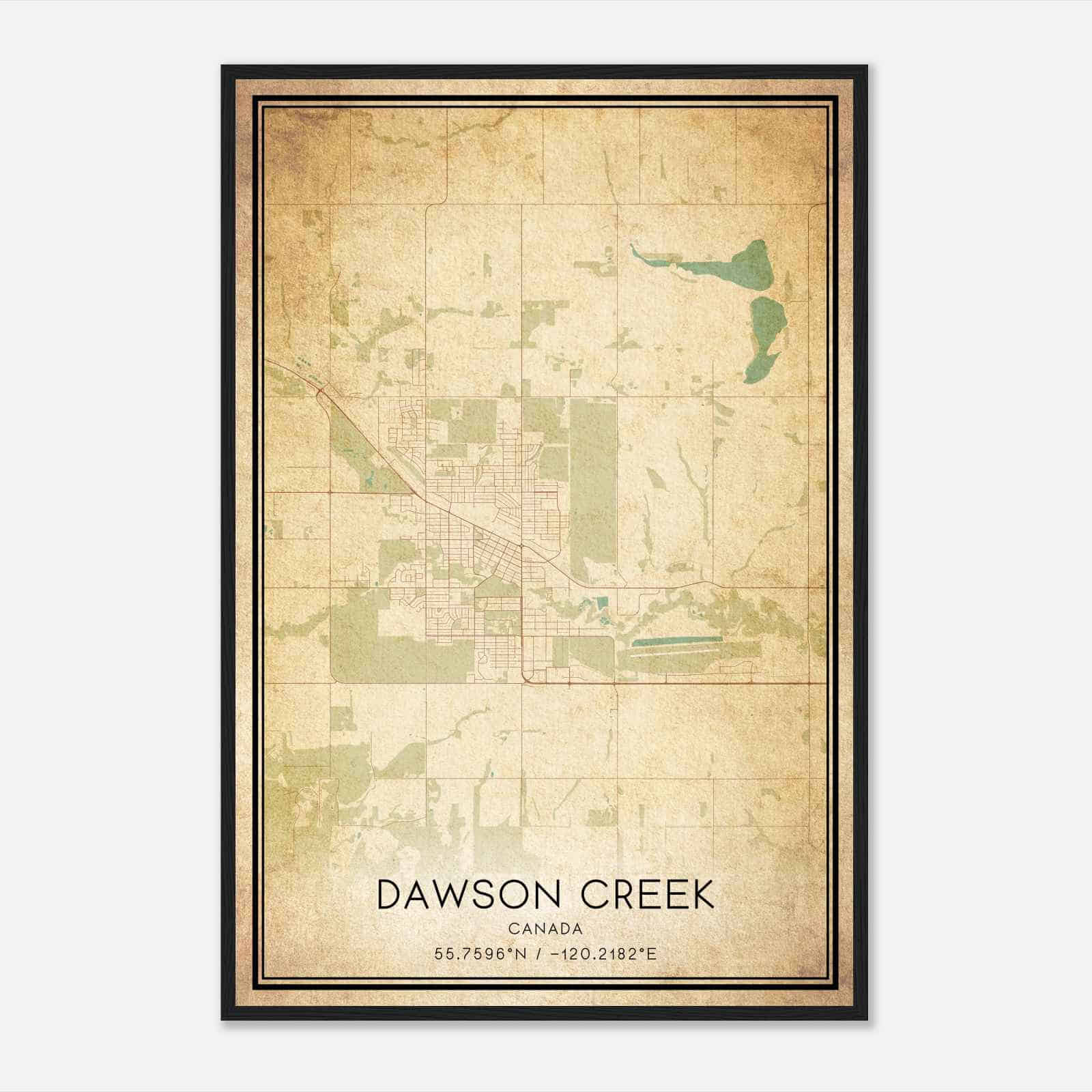 Vintage Dawson Creek Canada Map Poster, Dawson Creek City Road Wall Art Print
