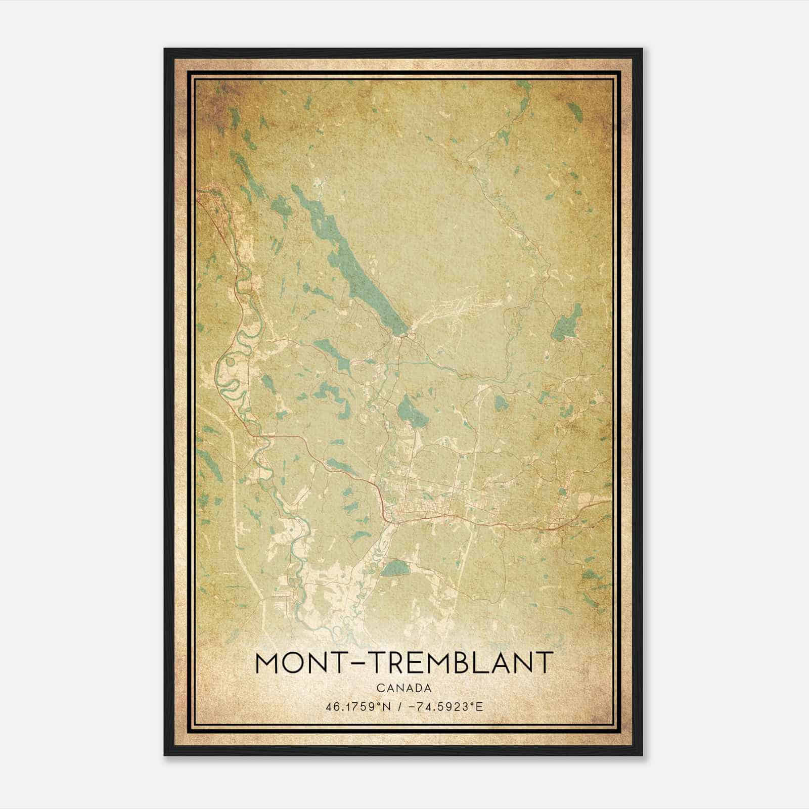 Vintage Mont-Tremblant Canada Map Poster, Mont-Tremblant City Road Wall Art Print