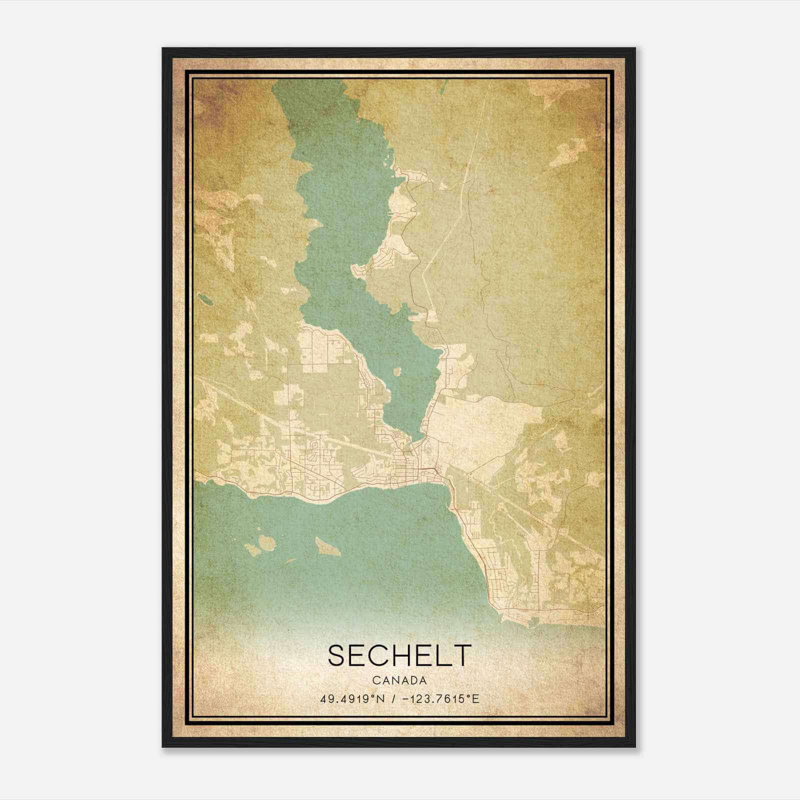 Vintage Sechelt Canada Map Poster, Sechelt City Road Wall Art Print