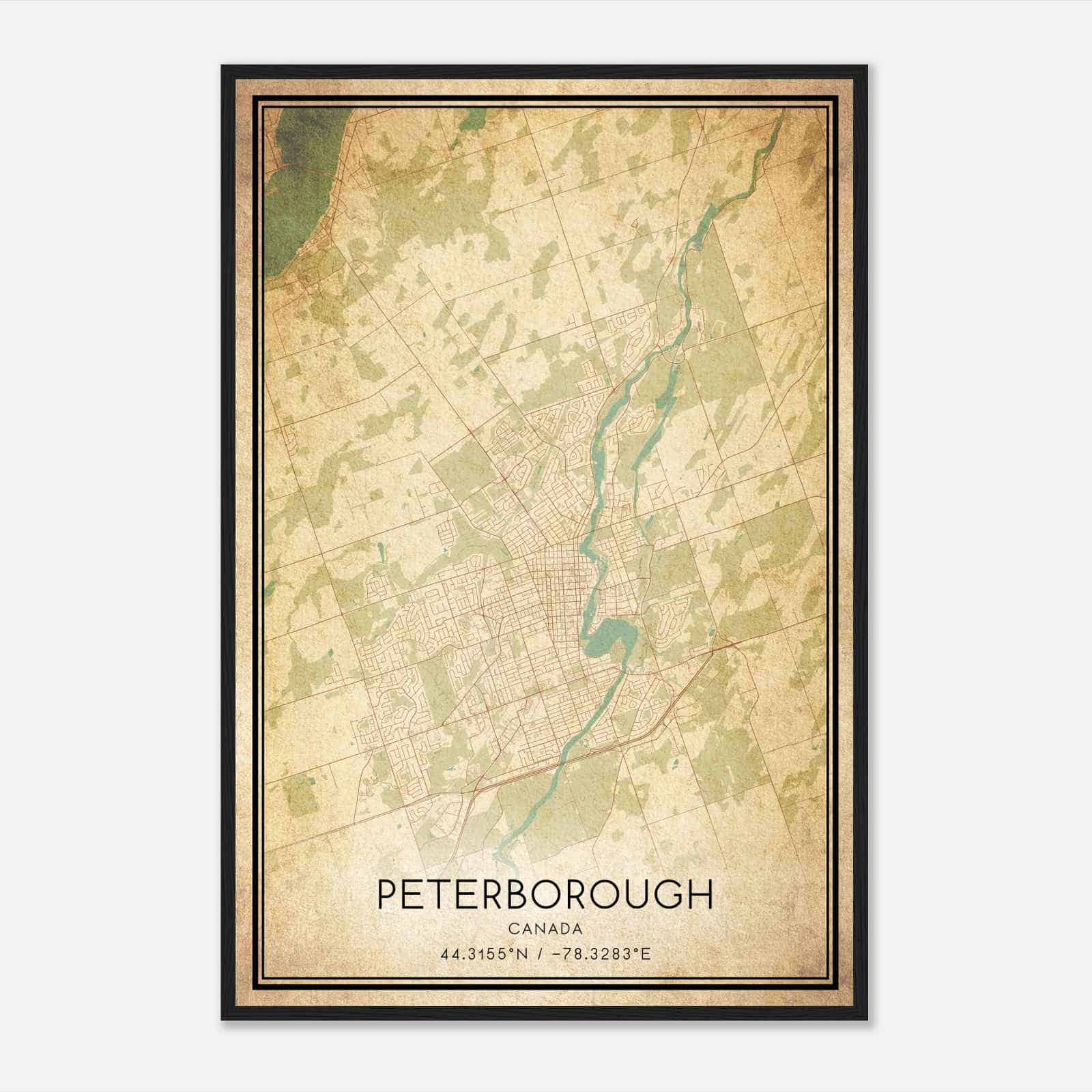 Vintage Peterborough Canada Map Poster, Peterborough City Road Wall Art Print