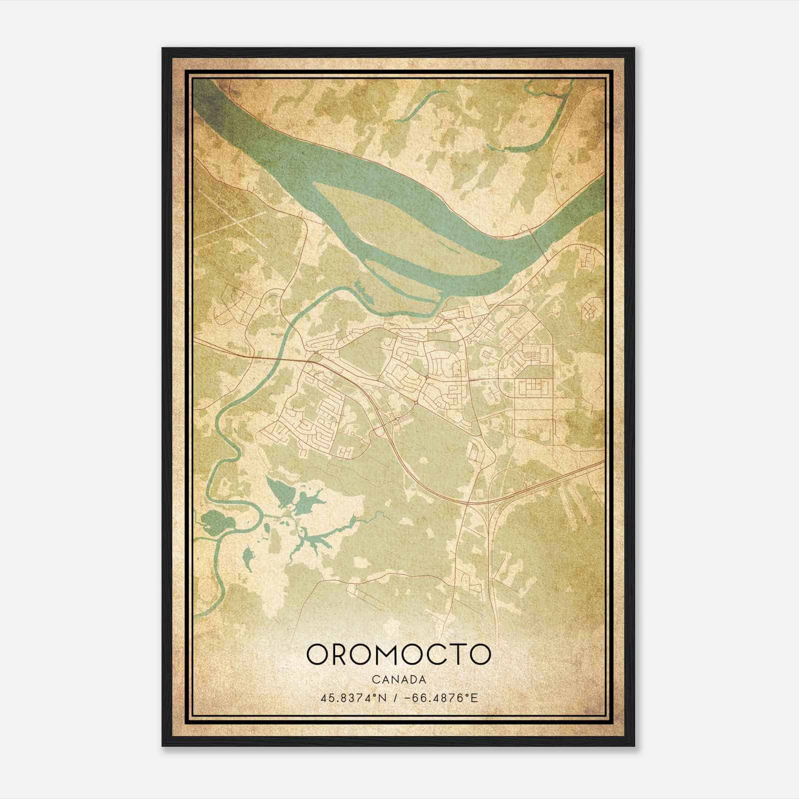 Vintage Oromocto Canada Map Poster, Oromocto City Road Wall Art Print