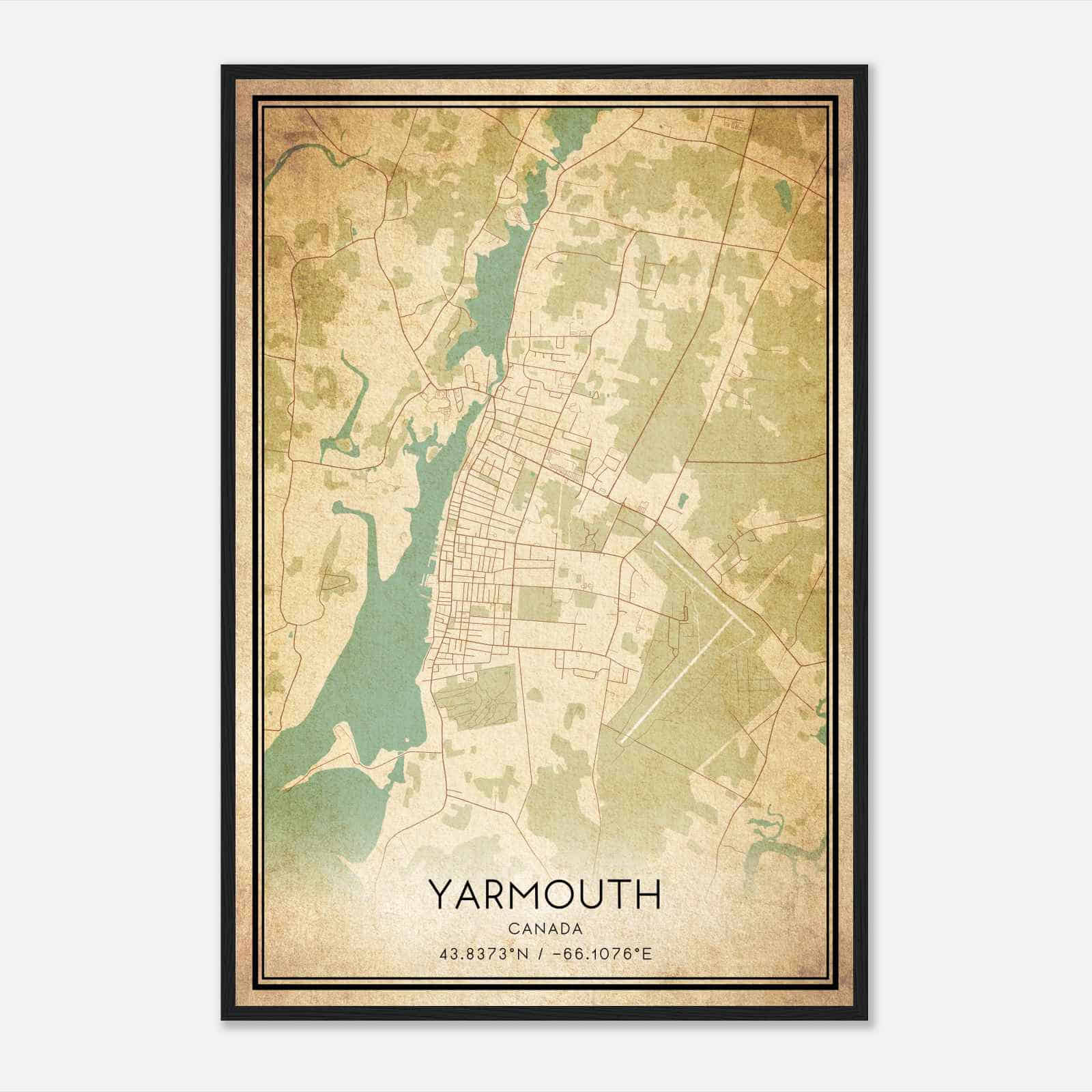 Vintage Yarmouth Canada Map Poster, Yarmouth City Road Wall Art Print