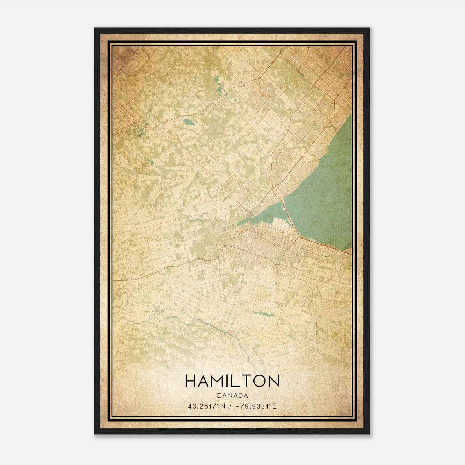 Vintage Hamilton Canada Map Poster, Hamilton City Road Wall Art Print