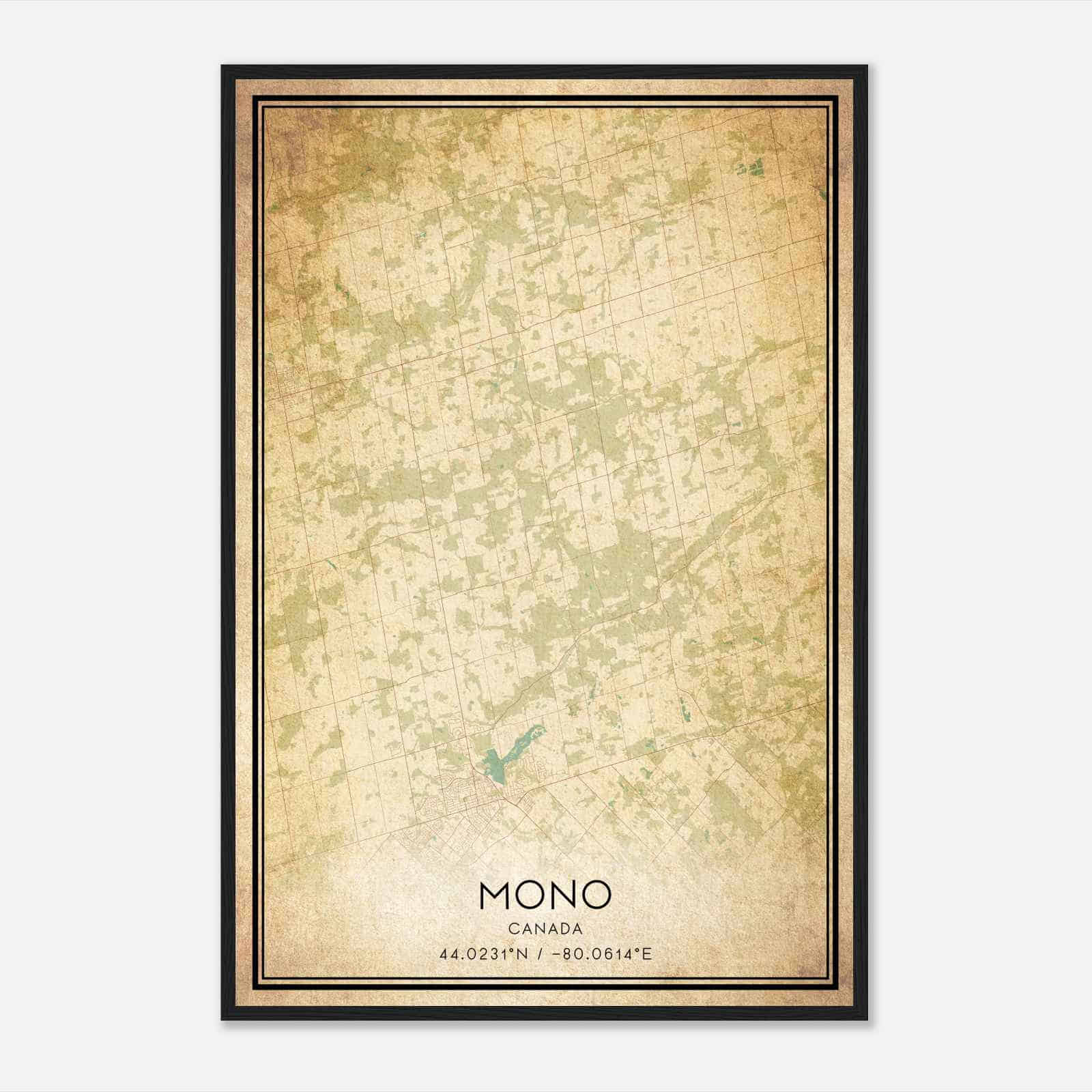 Vintage Mono Canada Map Poster, Mono City Road Wall Art Print
