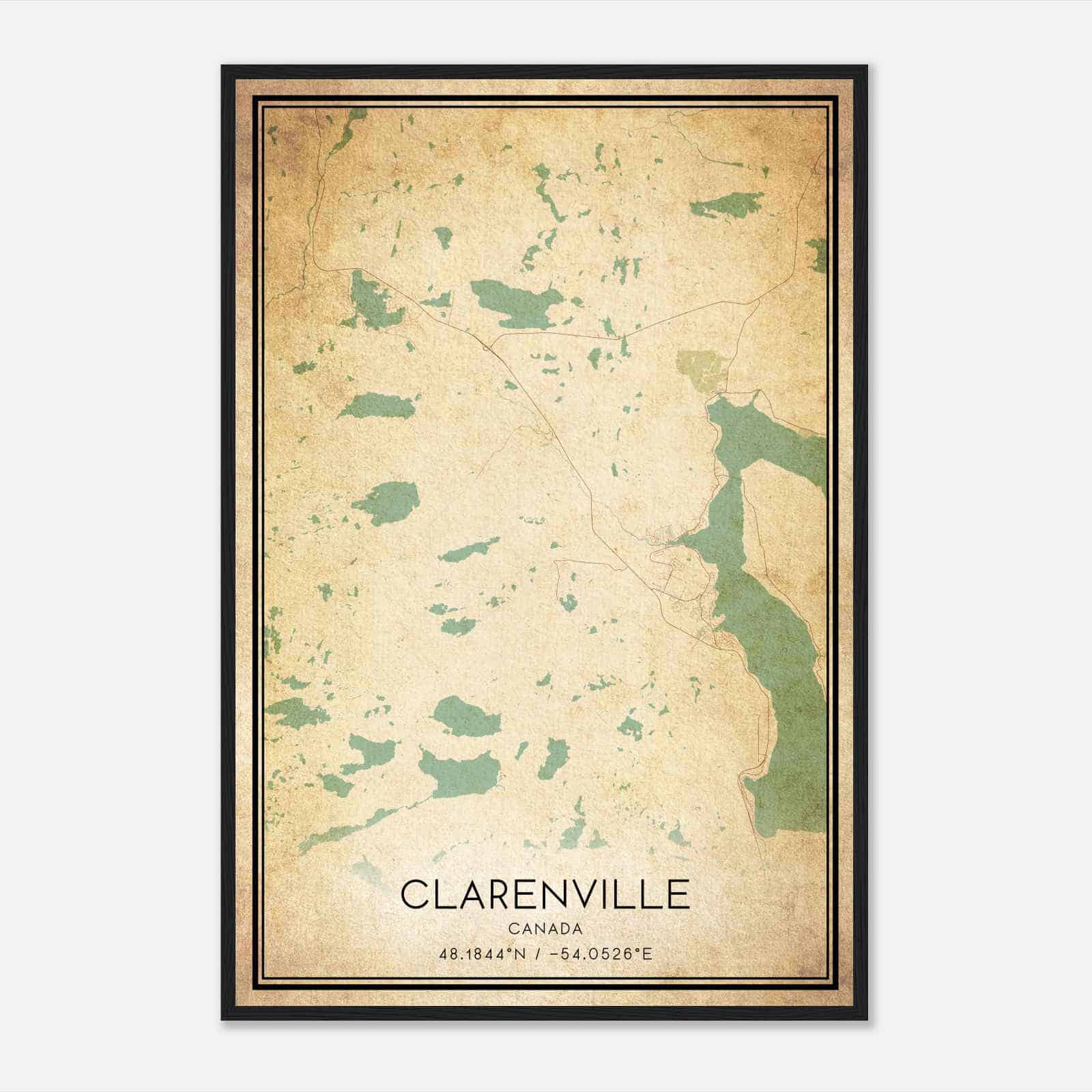 Vintage Clarenville Canada Map Poster, Clarenville City Road Wall Art Print