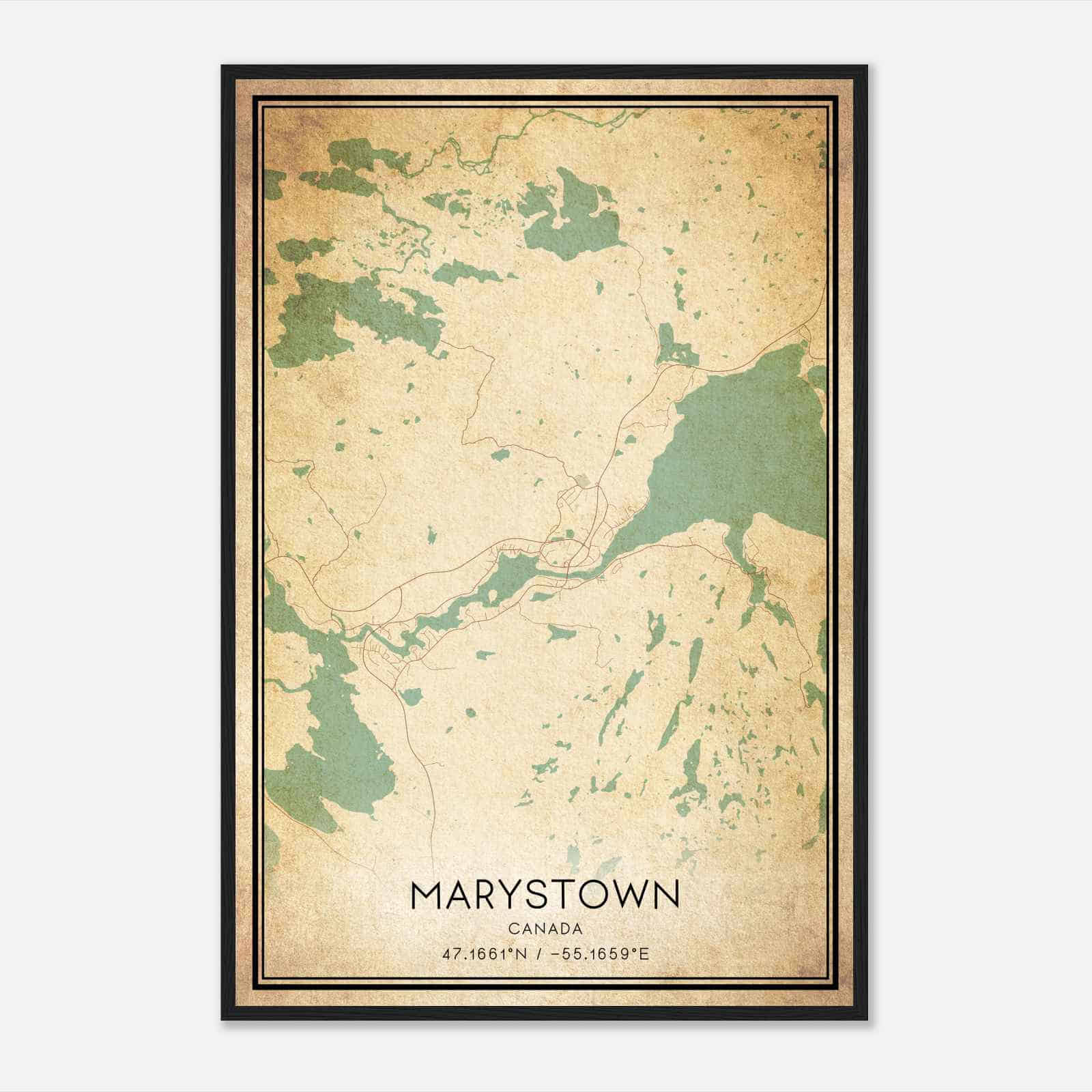 Vintage Marystown Canada Map Poster, Marystown City Road Wall Art Print